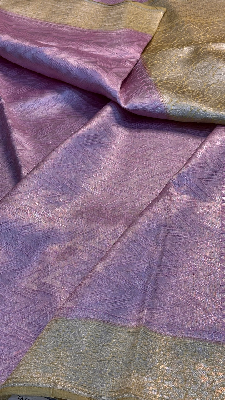 Pink Molten Silver Pure Zari Tissue Saree