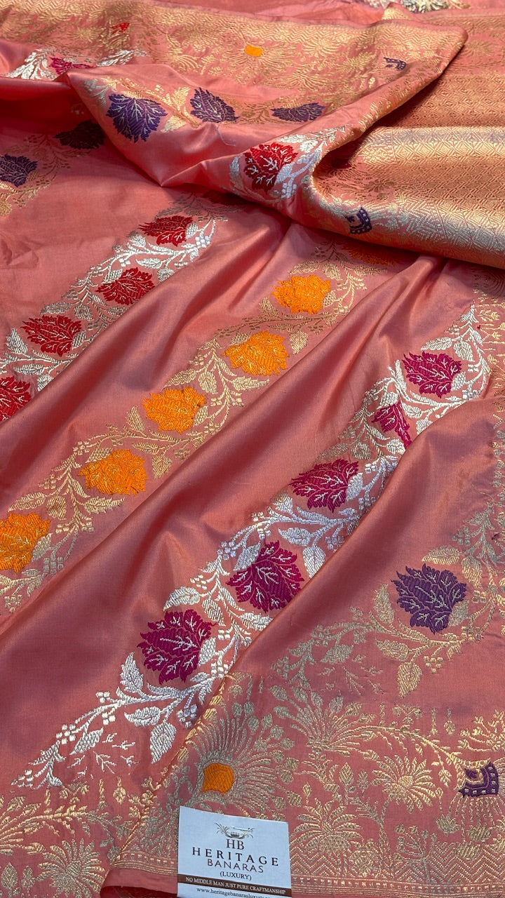 Peach Banarasi Katan Silk Handwoven Saree