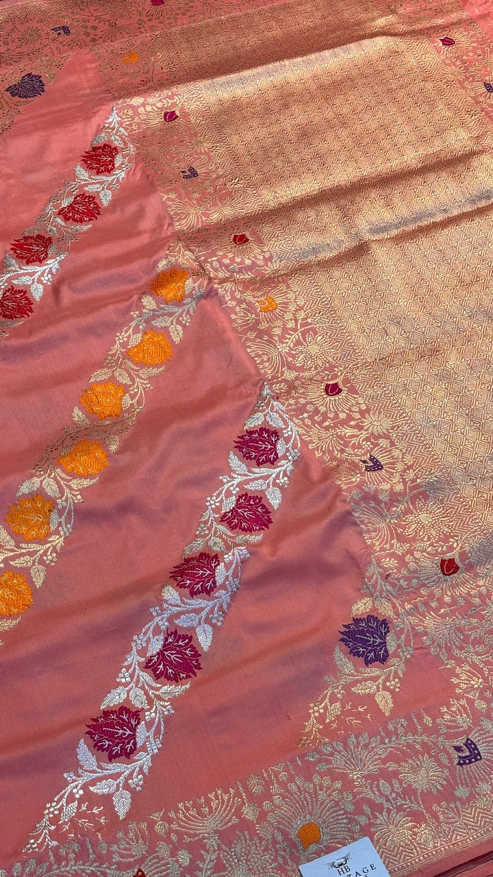Peach Banarasi Katan Silk Handwoven Saree
