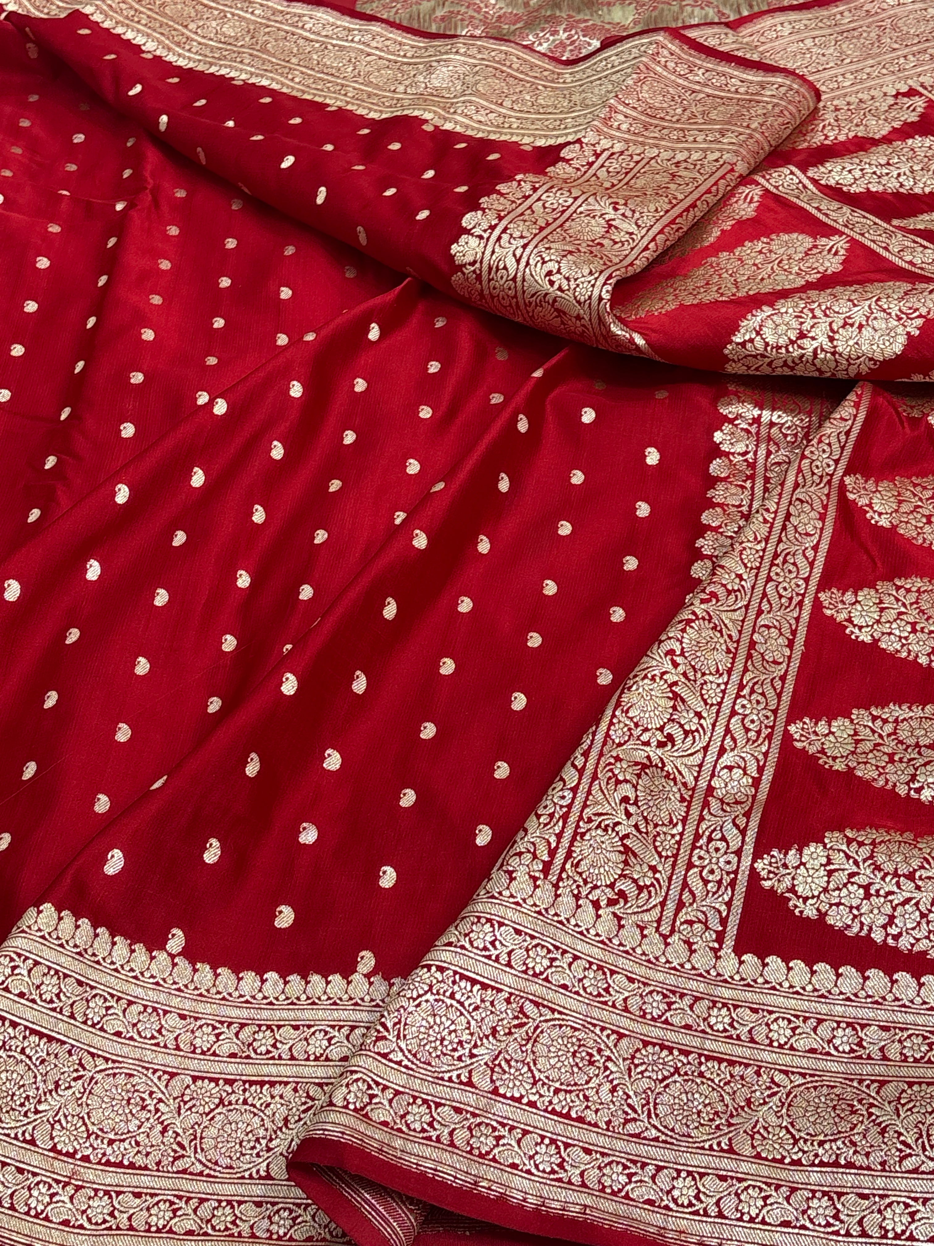Red Handloom Pure Satin Silk Banarasi Saree