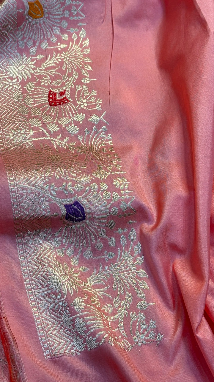 Peach Banarasi Katan Silk Handwoven Saree