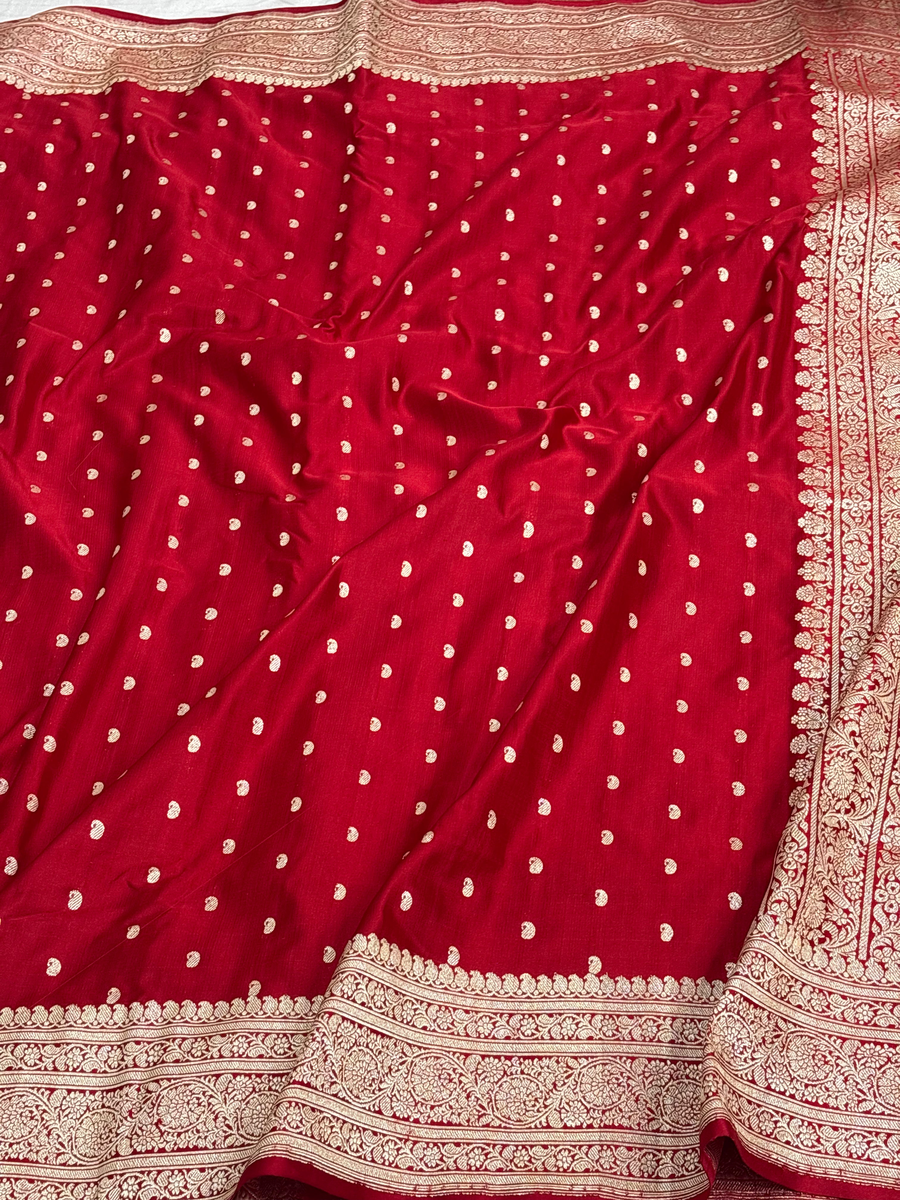 Red Handloom Pure Satin Silk Banarasi Saree