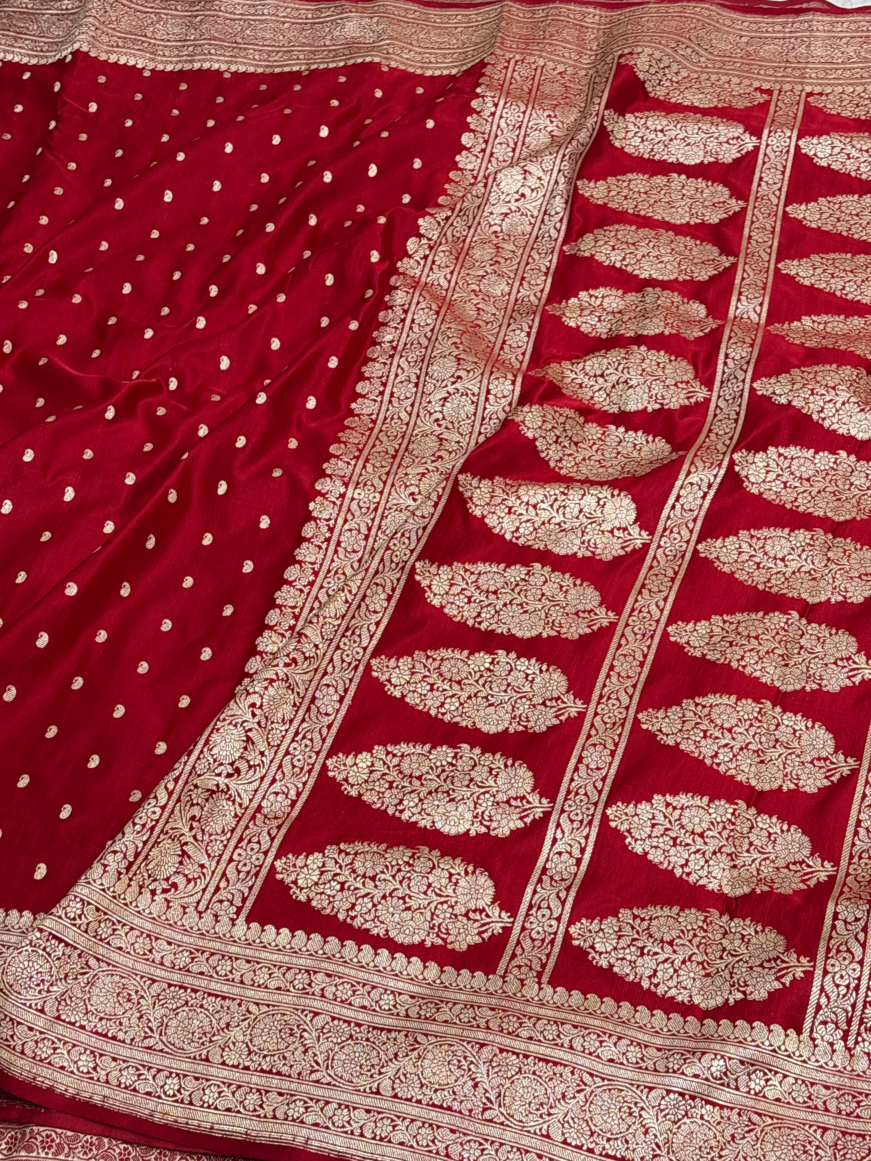 Red Handloom Pure Satin Silk Banarasi Saree