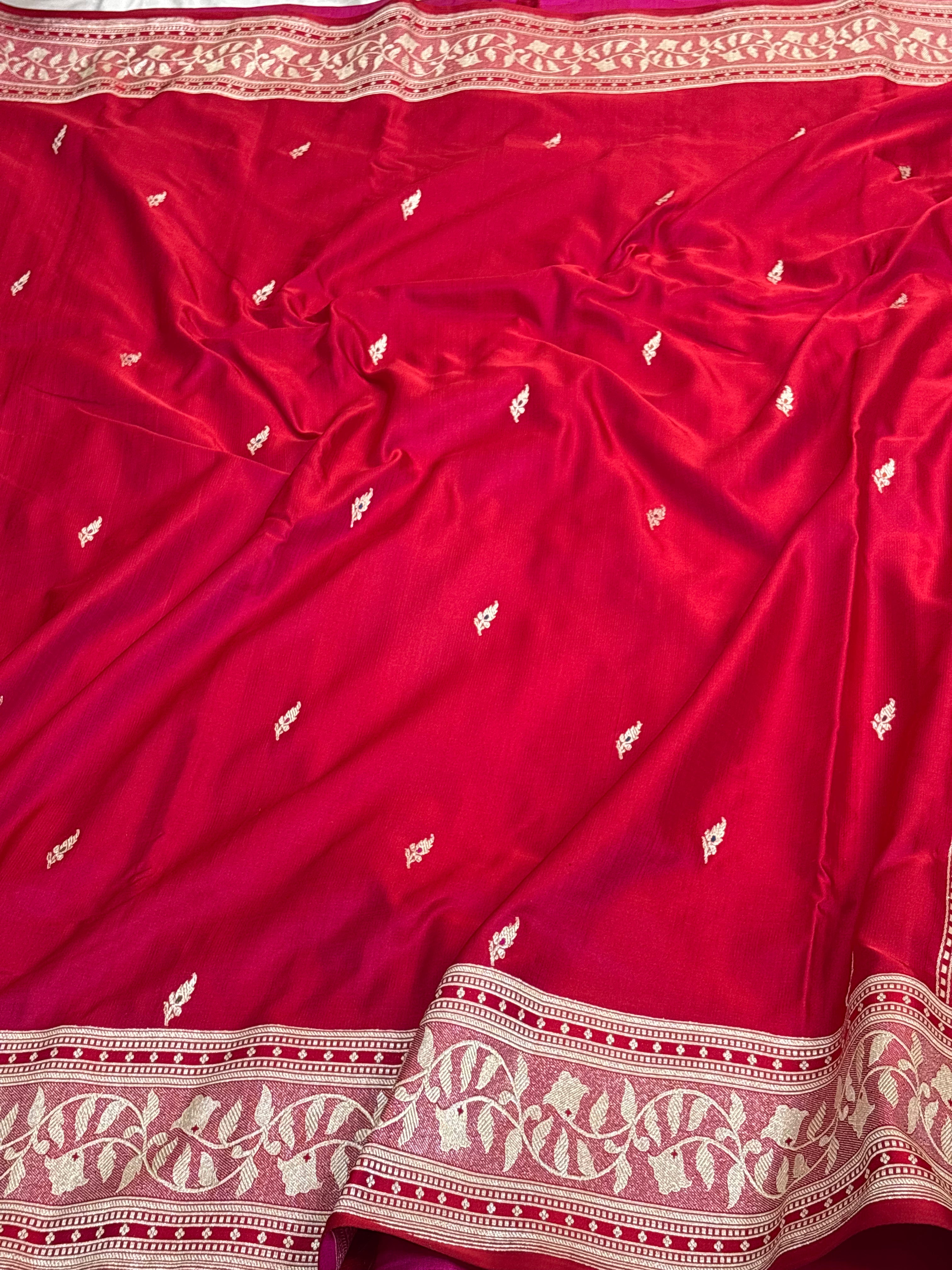 Reddish-Peach Handwoven Banarasi Satin Silk Saree