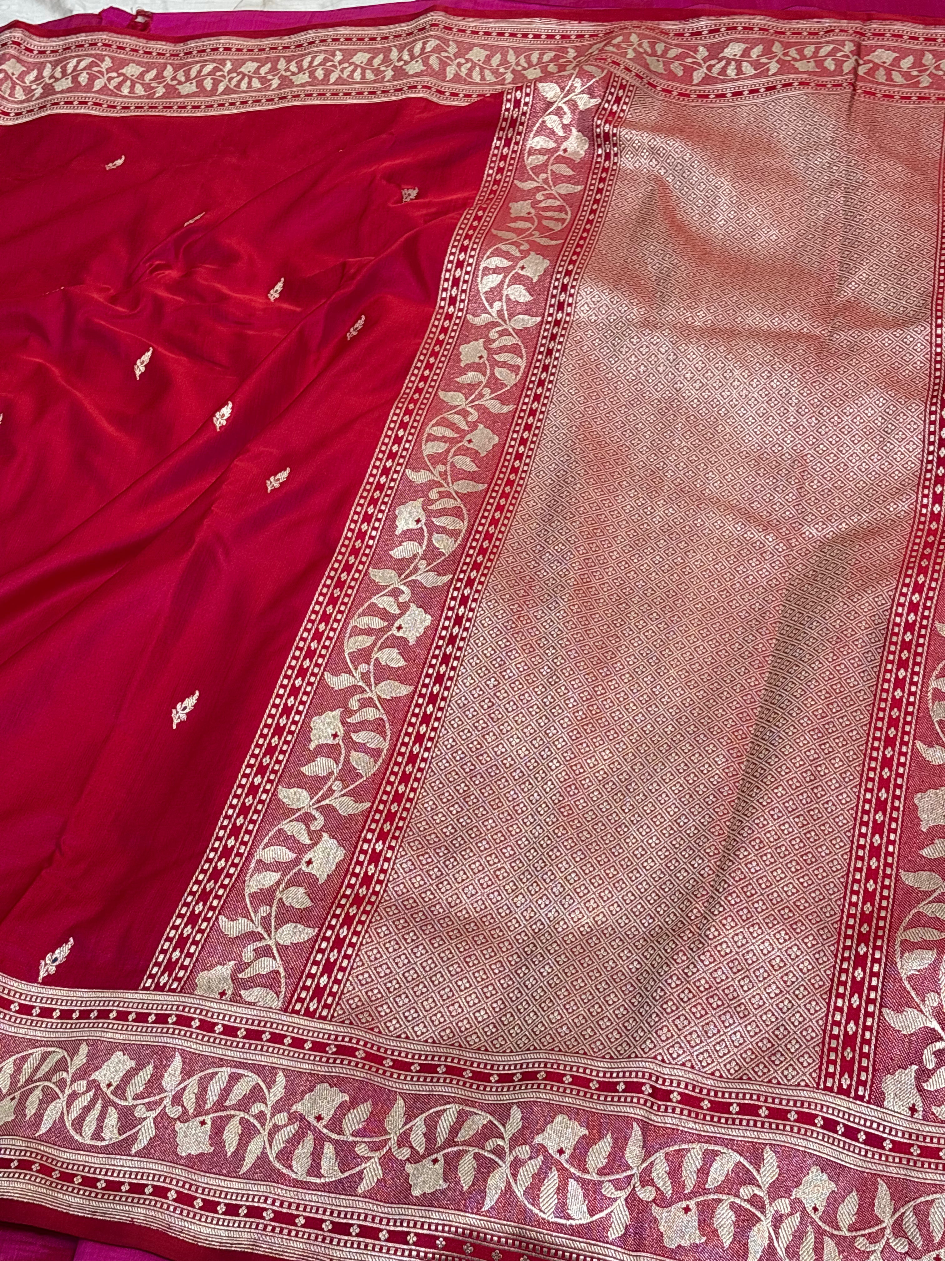 Reddish-Peach Handwoven Banarasi Satin Silk Saree