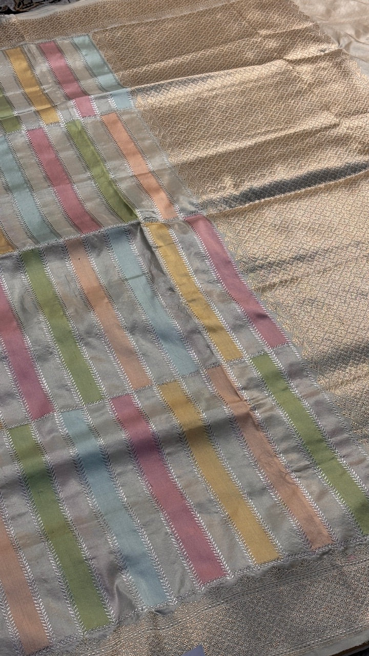 Ivory Banarasi Katan Silk Handwoven Saree