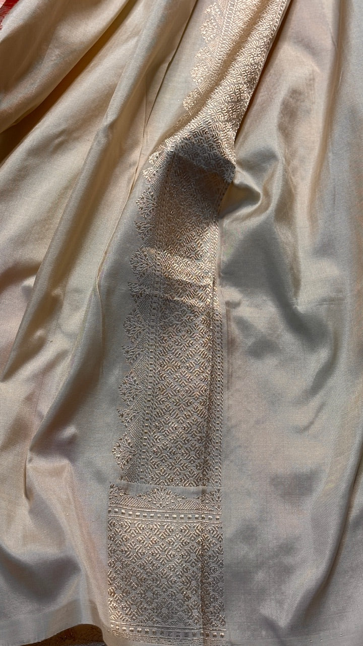 Ivory Banarasi Katan Silk Handwoven Saree