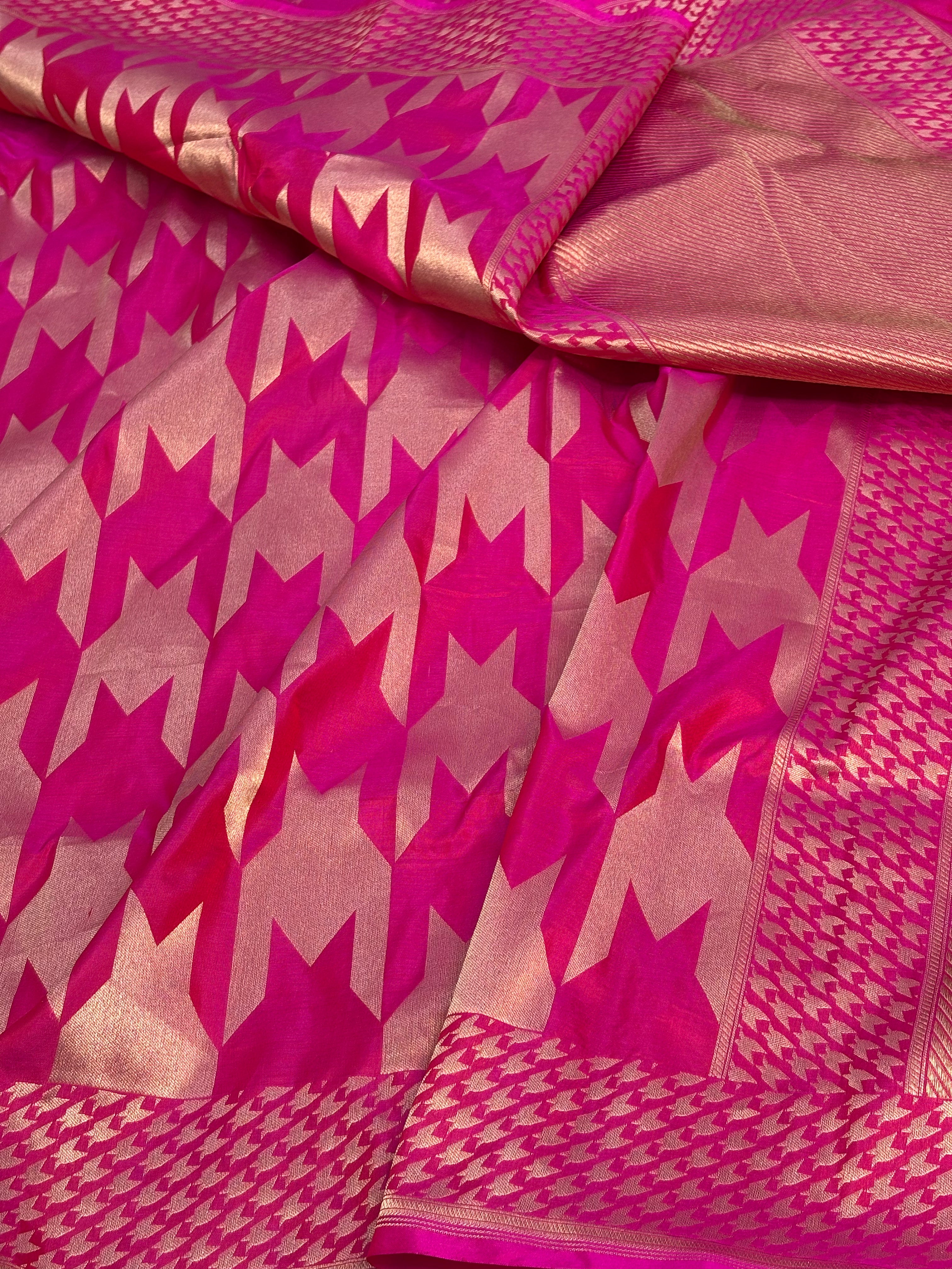 Pink Banarasi Pure Katan Silk Saree with Golden Zari Weaving