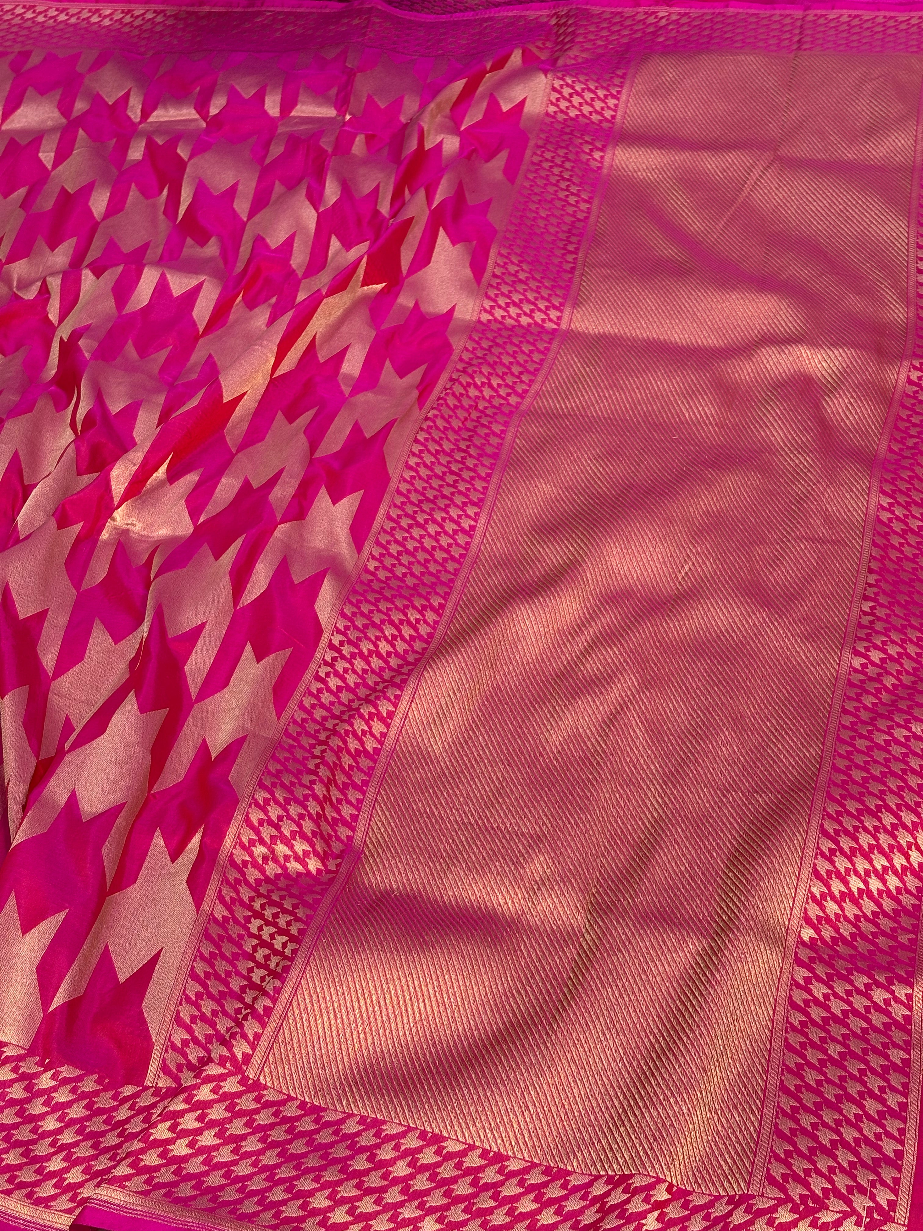 Pink Banarasi Pure Katan Silk Saree with Golden Zari Weaving