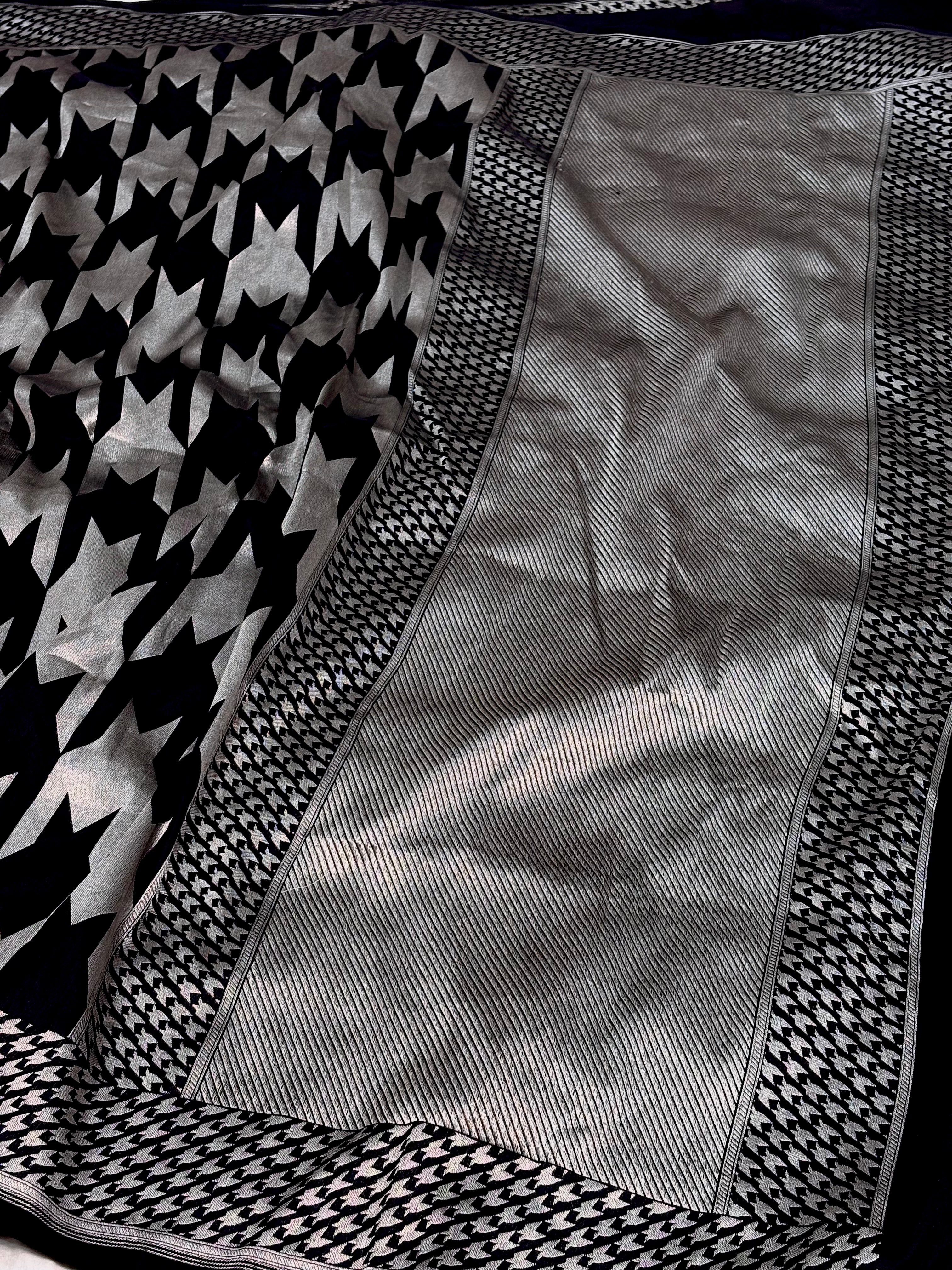 Modern Banarasi Pure Katan Silk Saree with Silver Zari Weaving