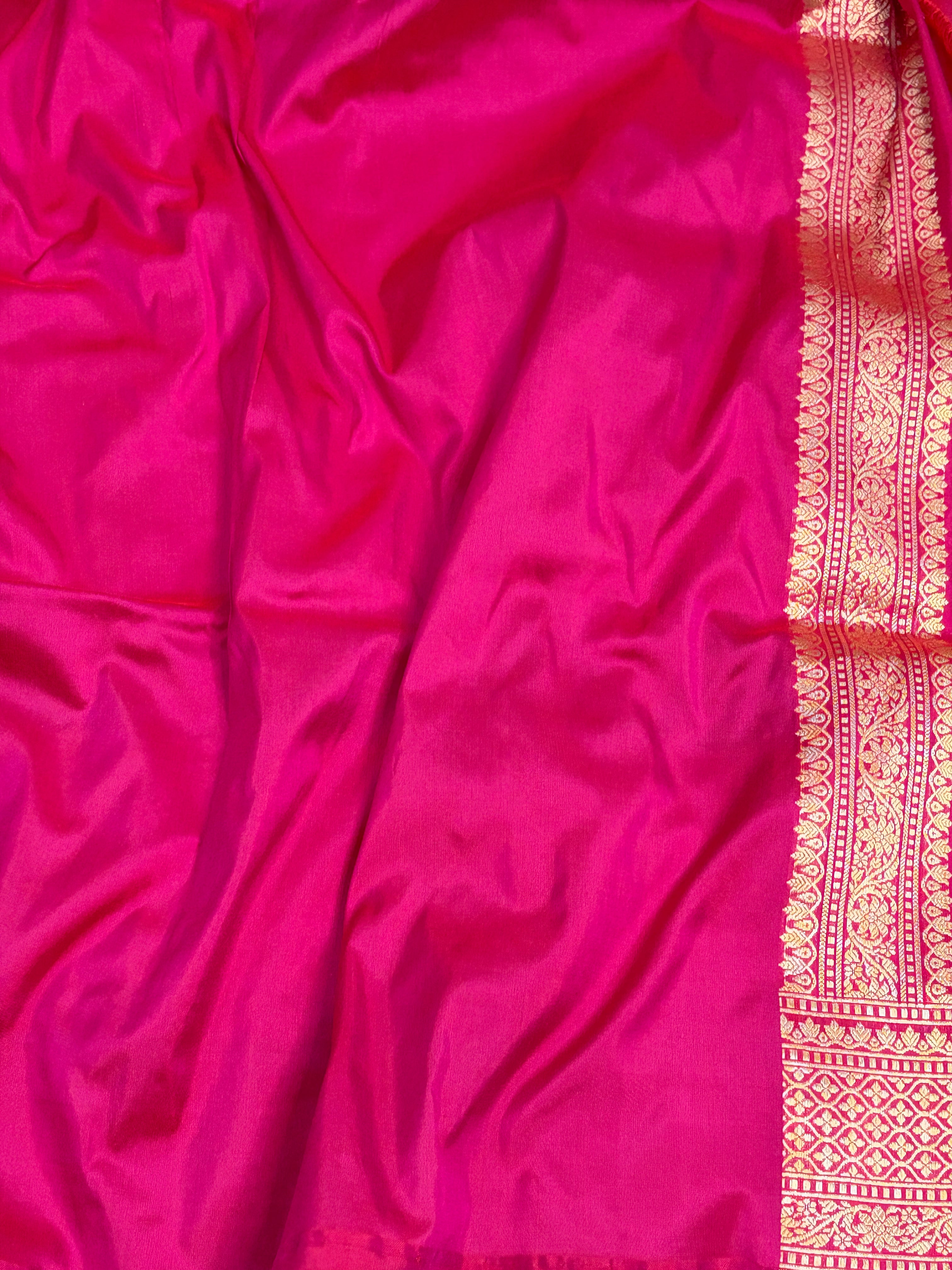 Rani Pink Handwoven Pure Banarasi Katan Silk Saree with Rangkat Border