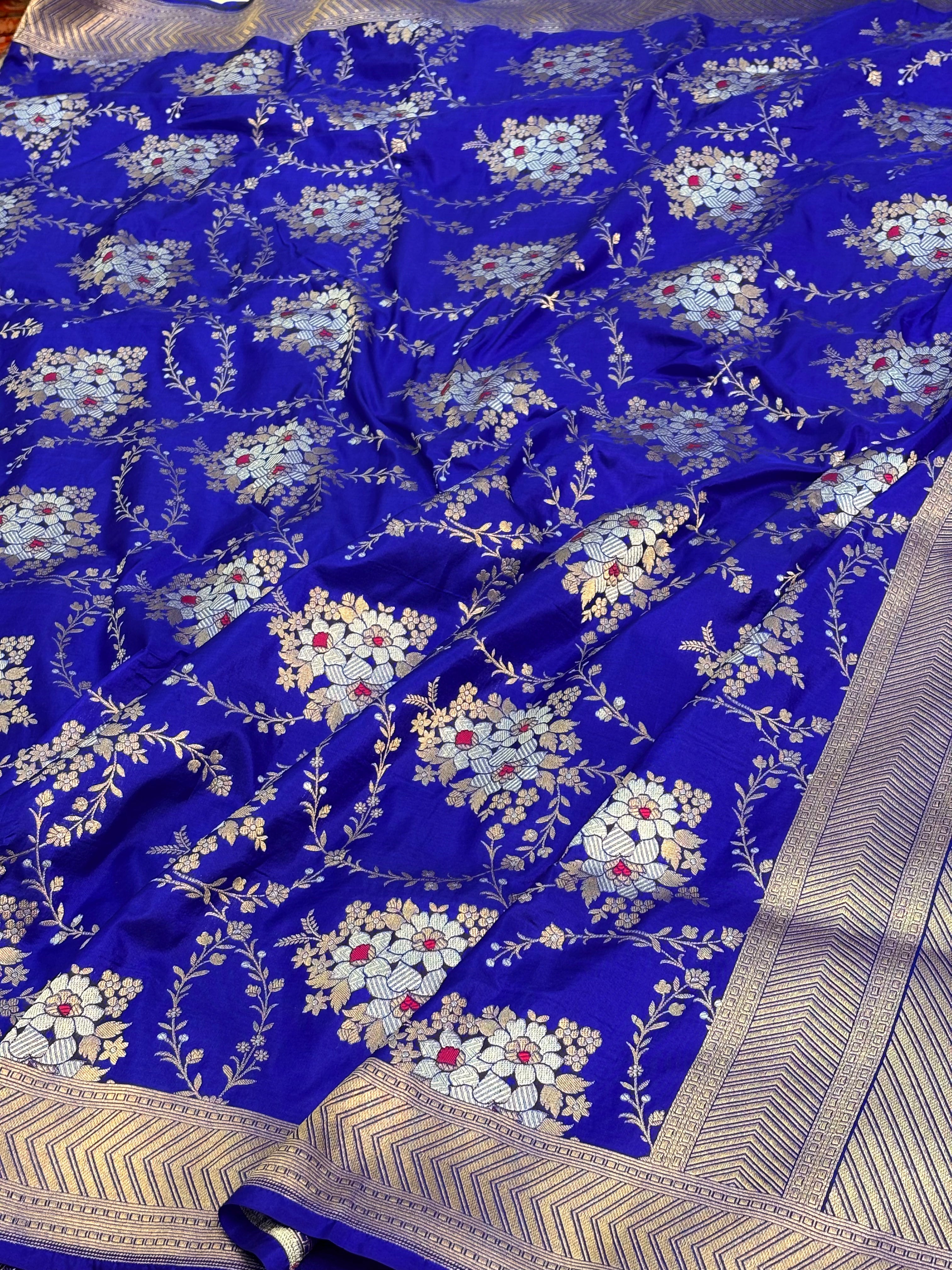 Blue Banarasi Meenakari Roopa Sona Jaal Weaving Saree