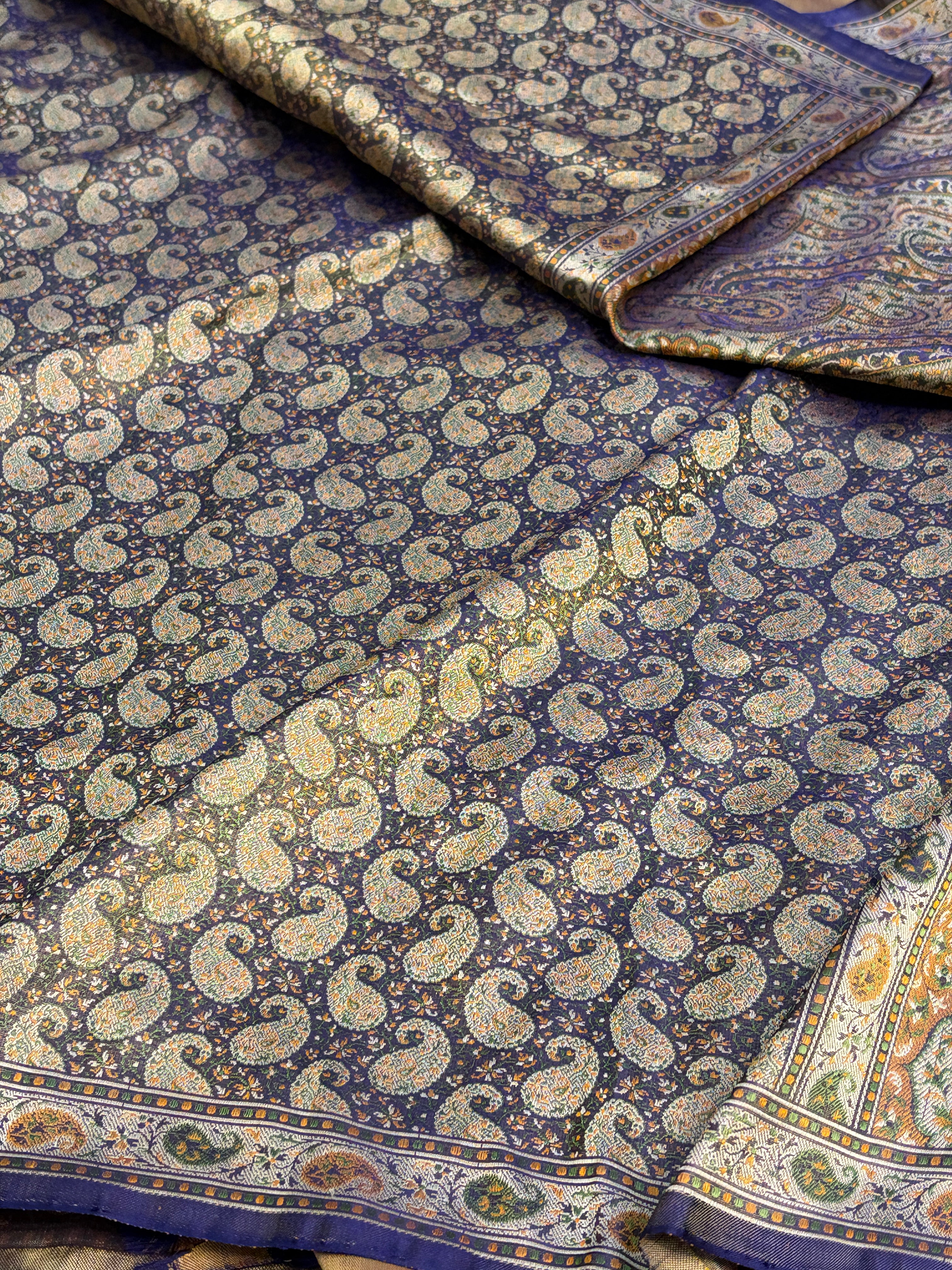 Royal Blue Handwoven Pure Banarasi Satin Tanchoi Silk Saree