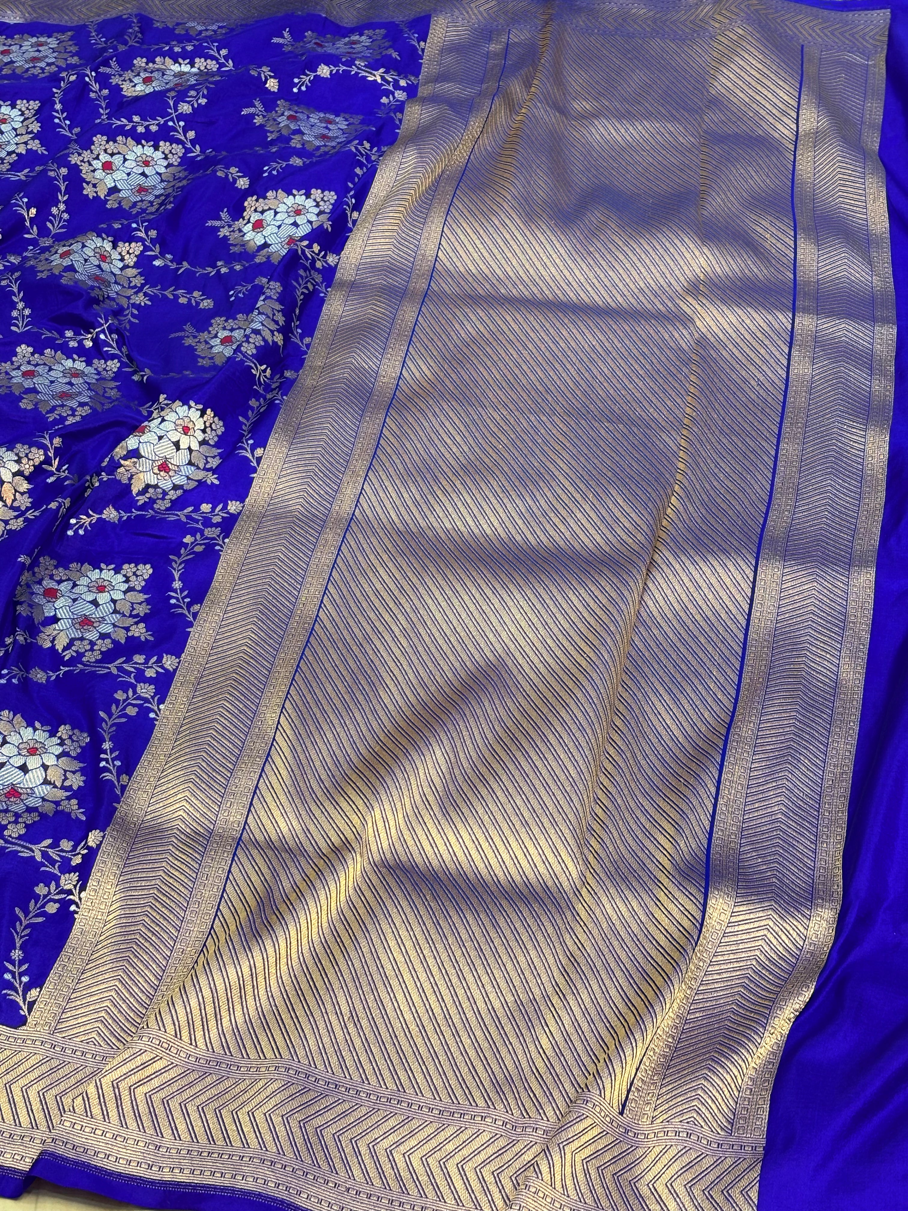 Blue Banarasi Meenakari Roopa Sona Jaal Weaving Saree