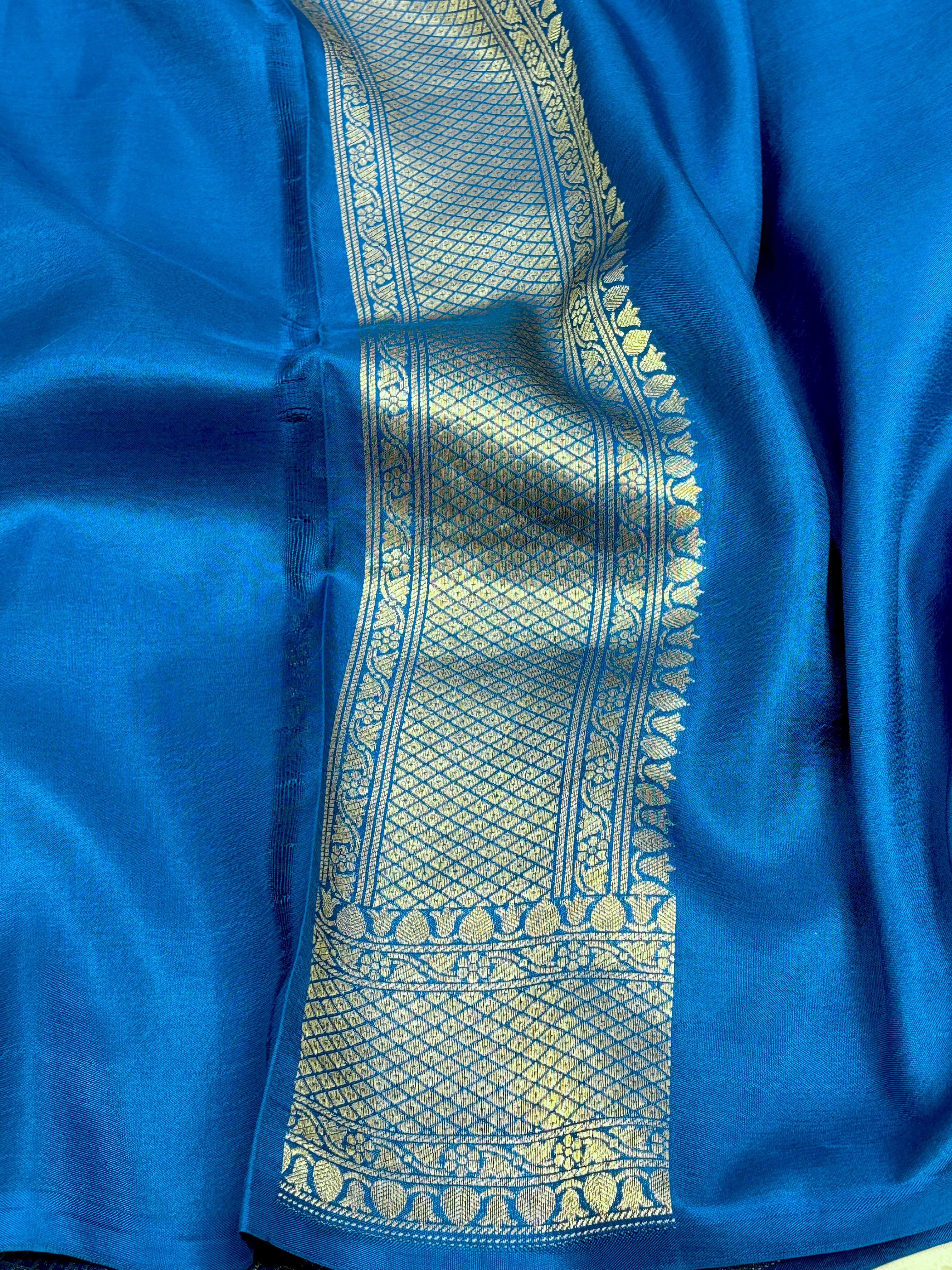 Blue Banarasi Pure Katan Silk Brocade Saree with Pink & Blue Meenakari Work