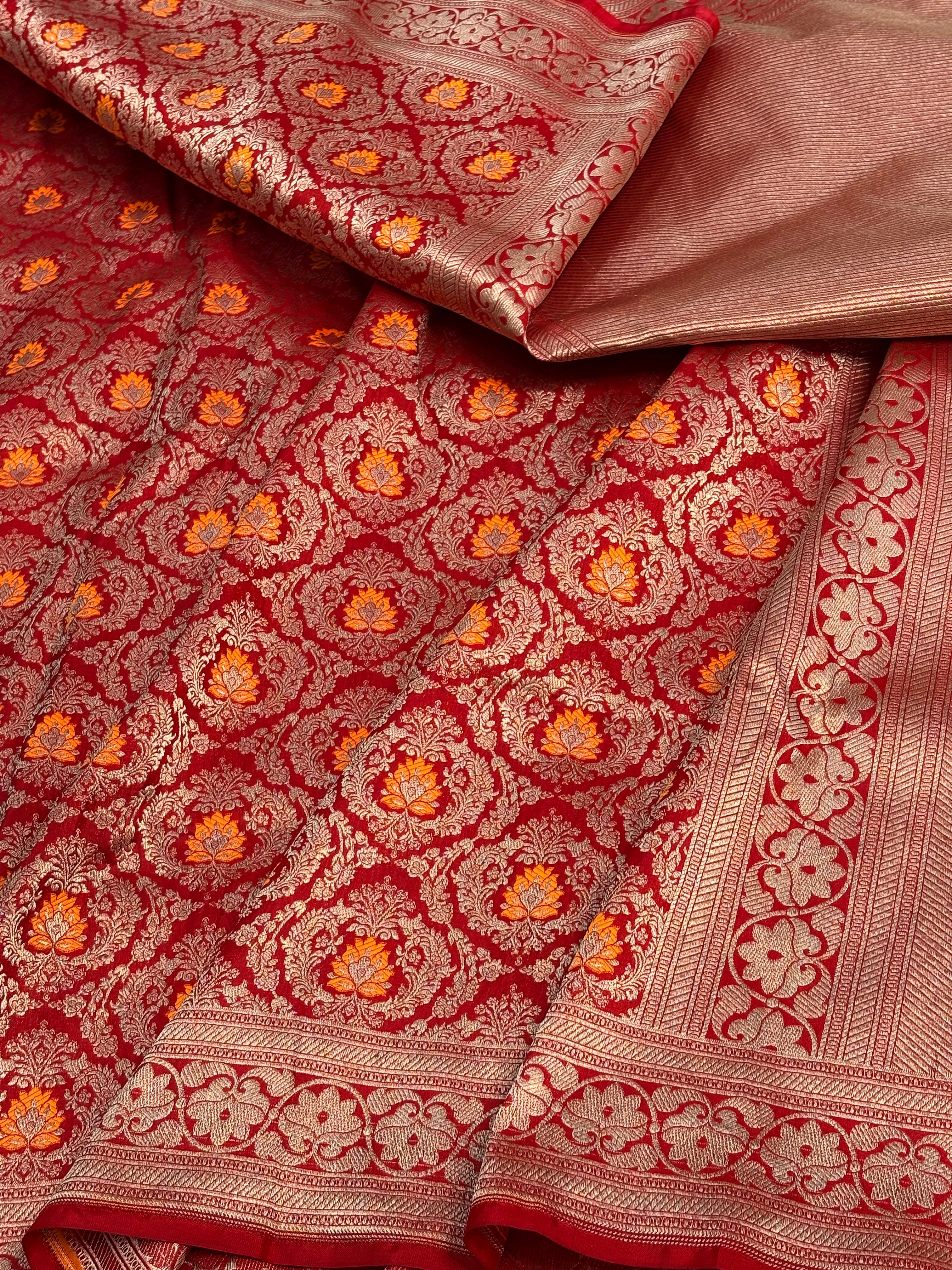 Red Banarasi Pure Katan Silk Brocade Saree with Meenakari Work