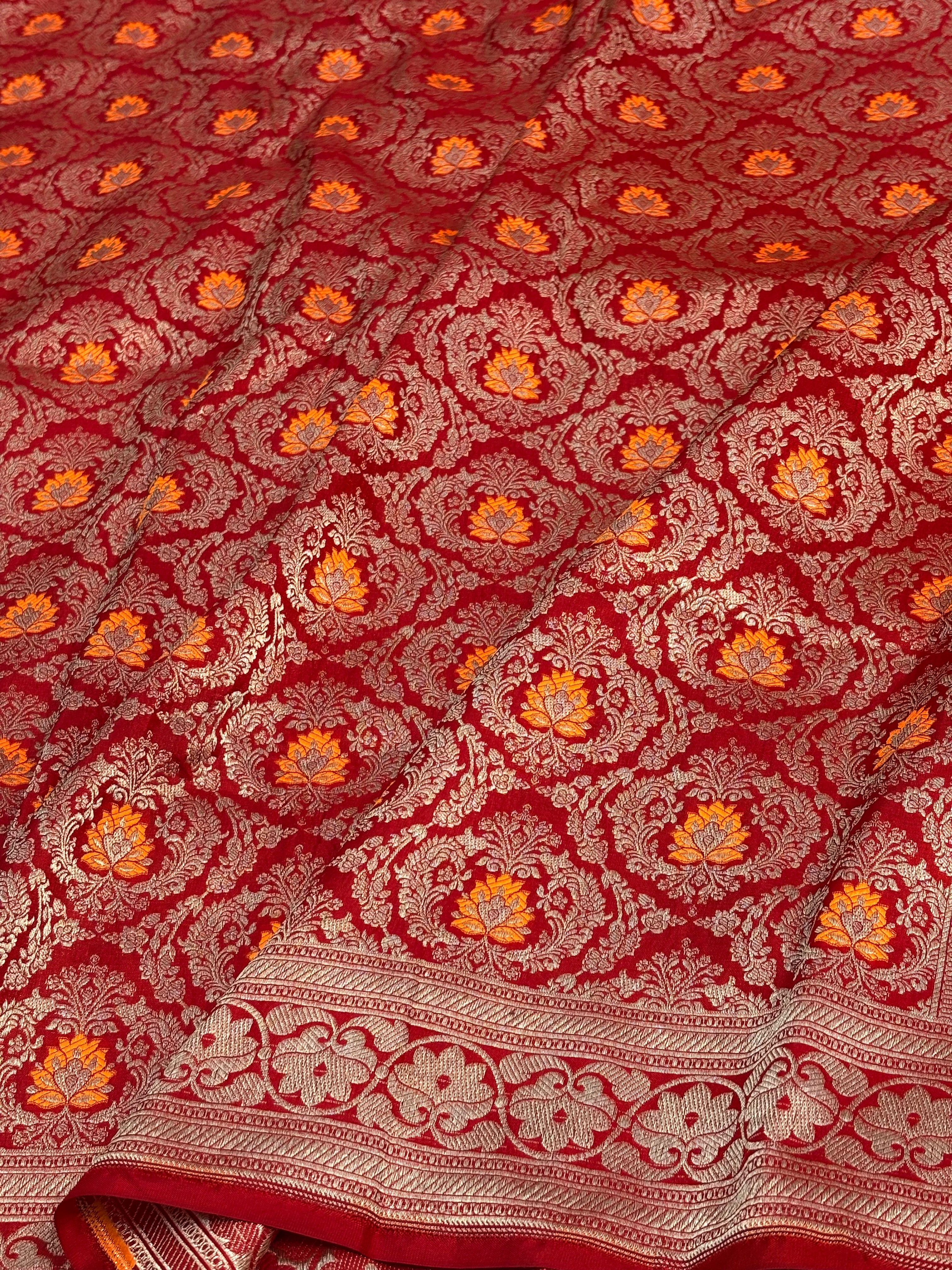 Red Banarasi Pure Katan Silk Brocade Saree with Meenakari Work