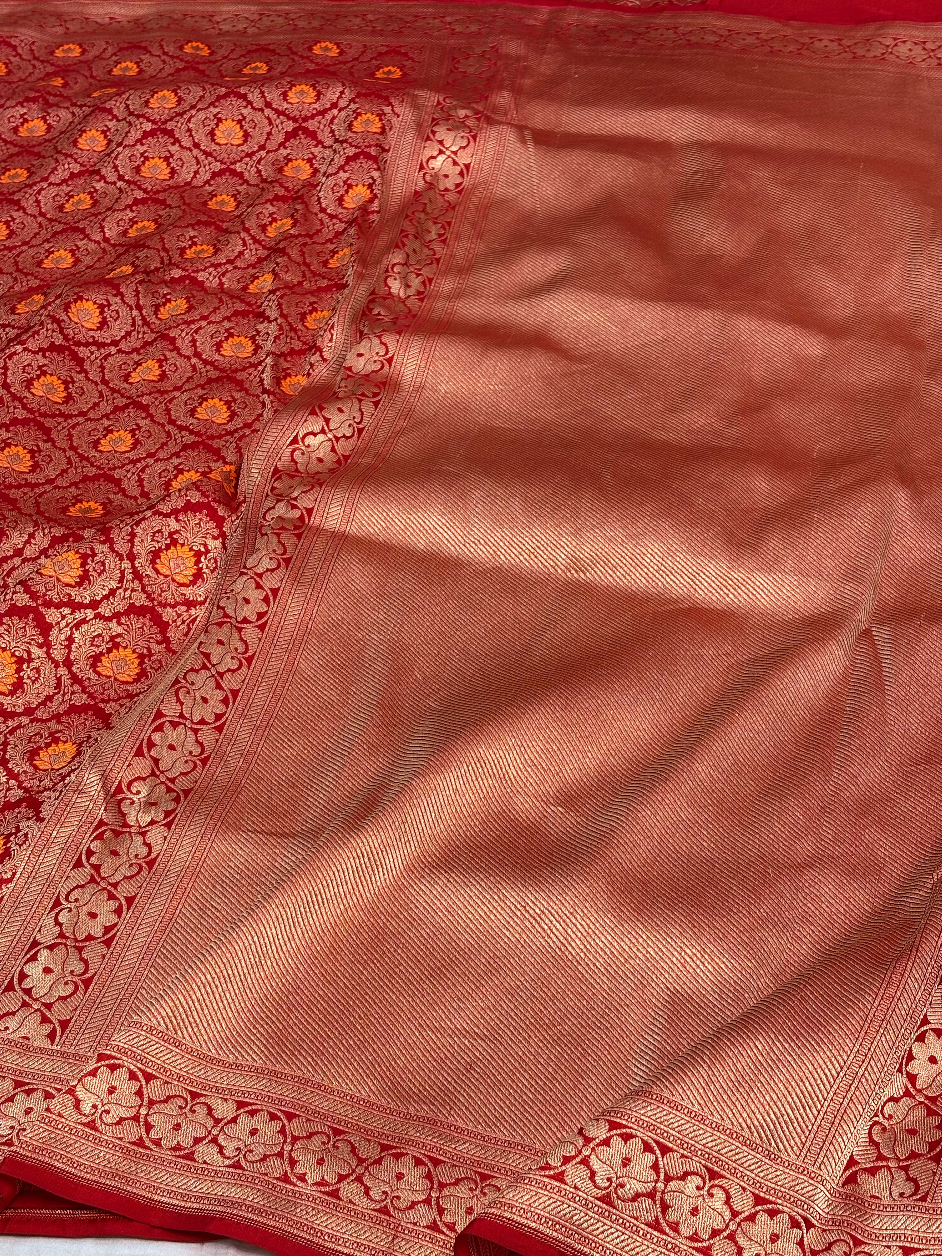 Red Banarasi Pure Katan Silk Brocade Saree with Meenakari Work