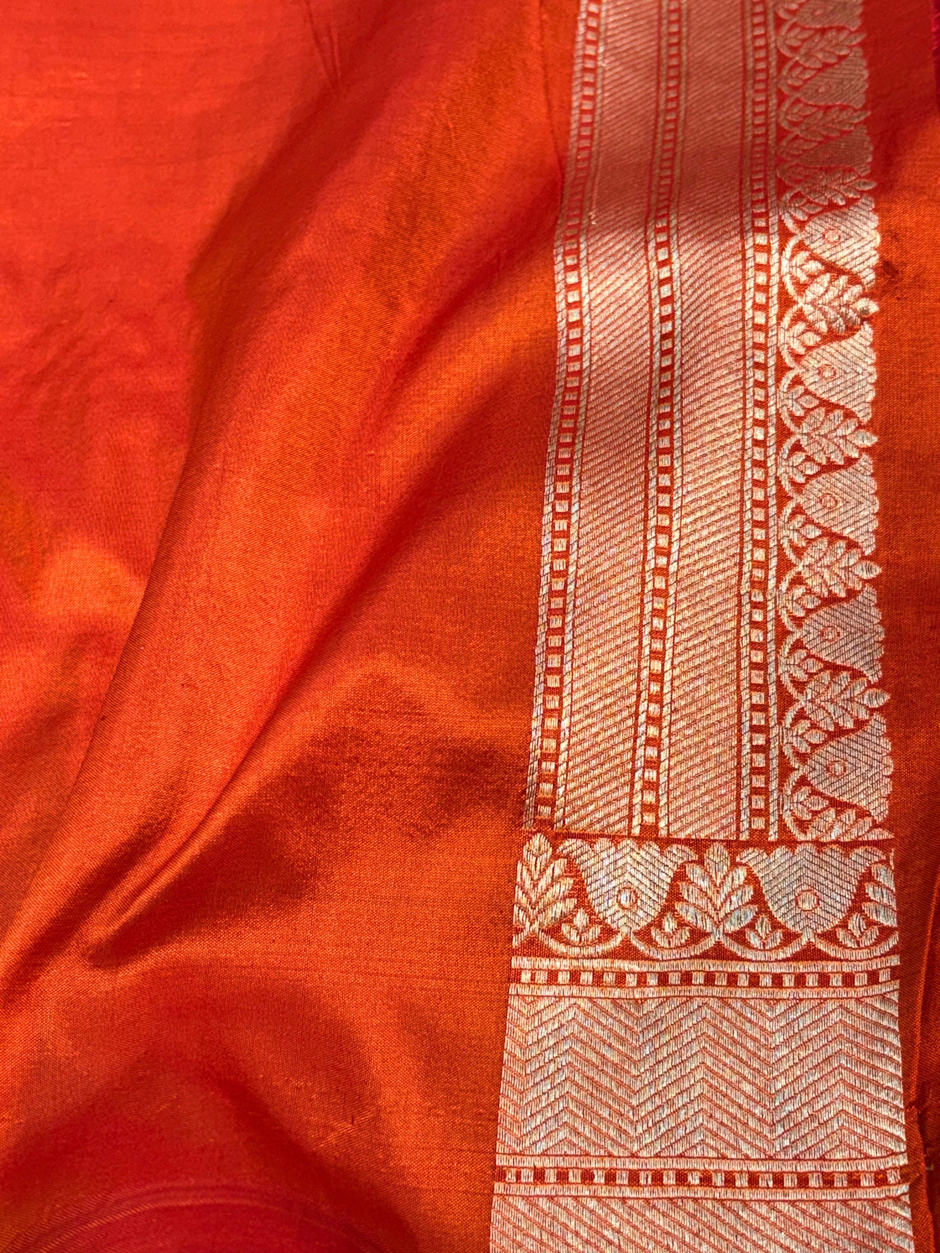 Orange Banarasi Meenakari Roopa Sona Jaal Weaving Saree