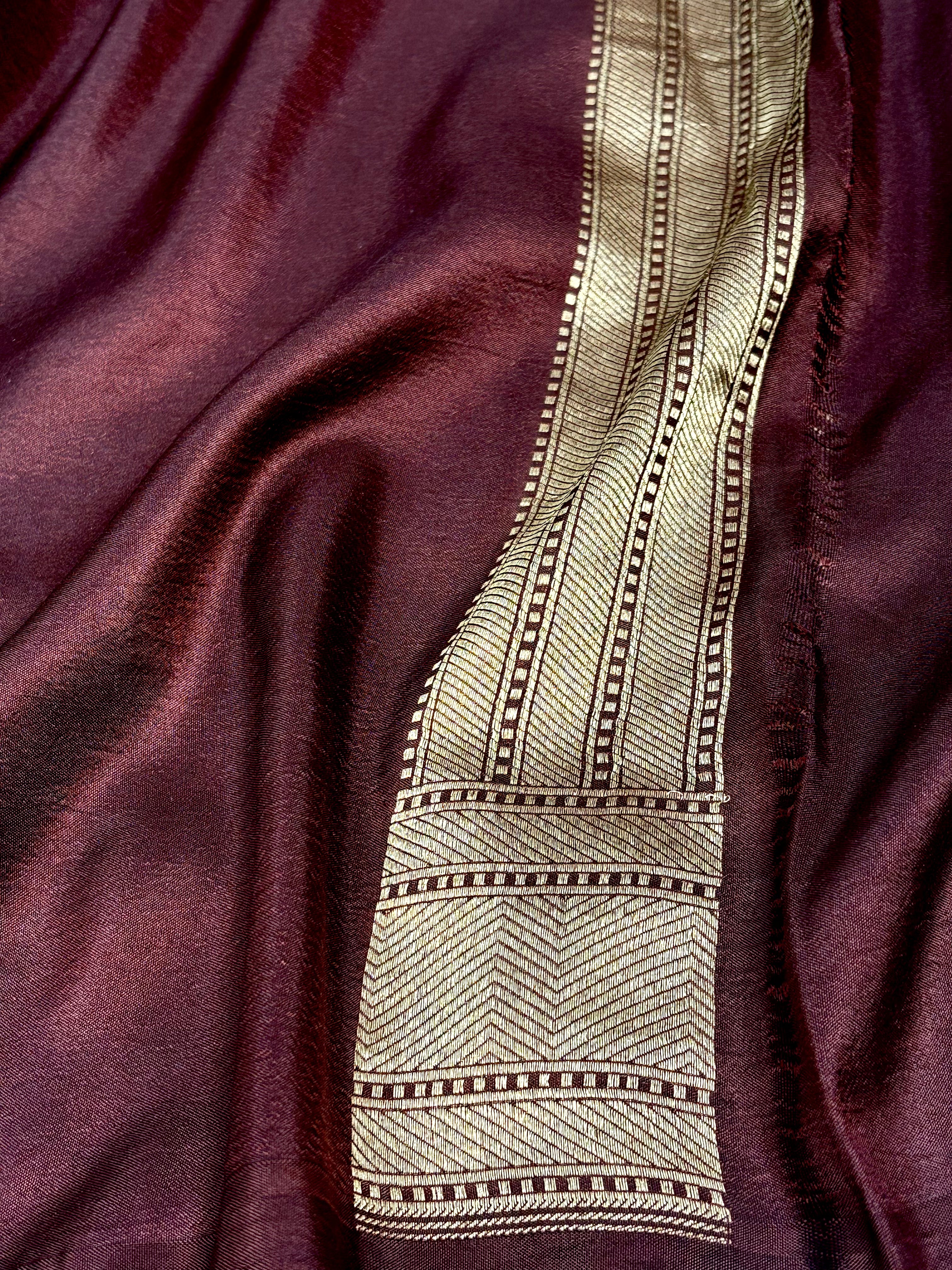 Brown Banarasi Pure Katan Silk Brocade Saree with Red Meenakari Work