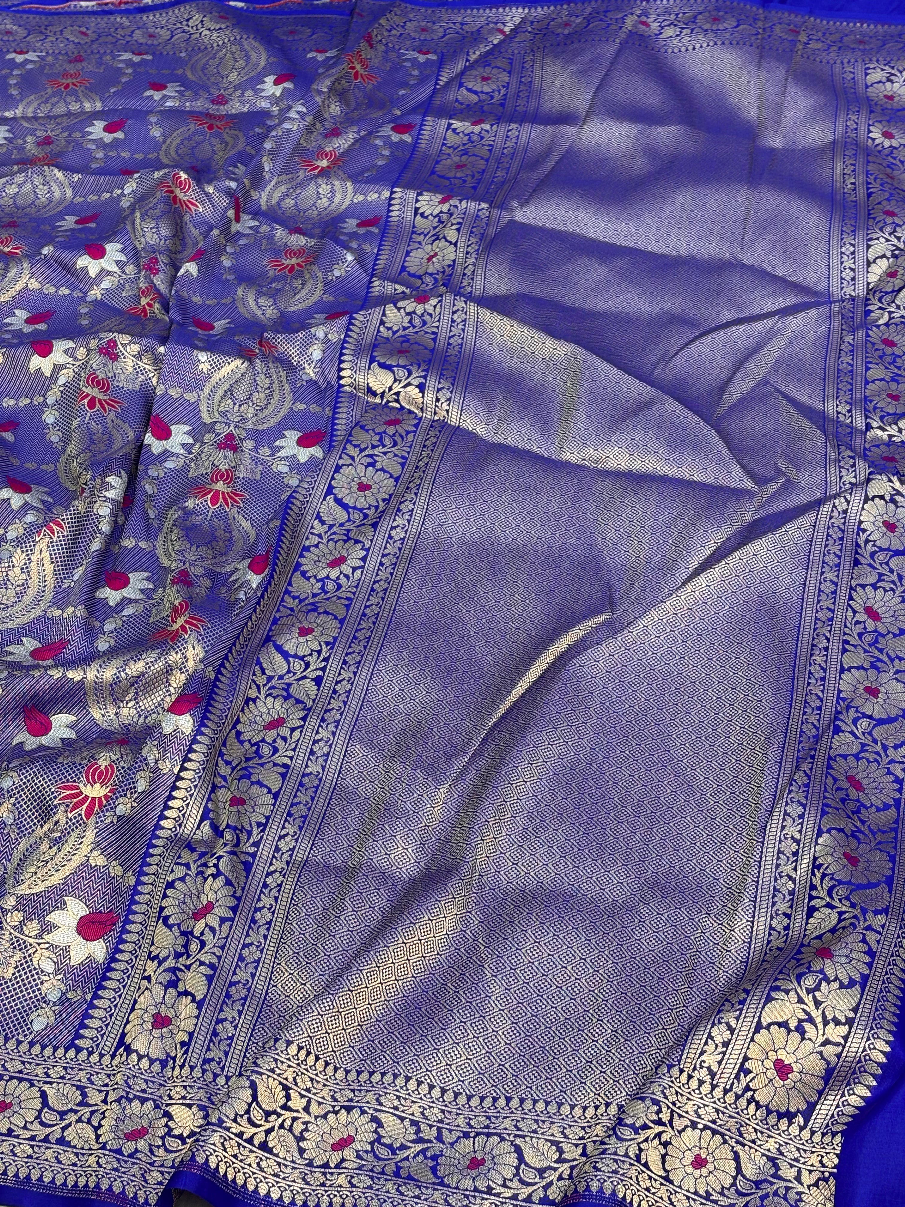 Royal Blue Banarasi Brocade Saree with Roopa Sona Meenakari Work