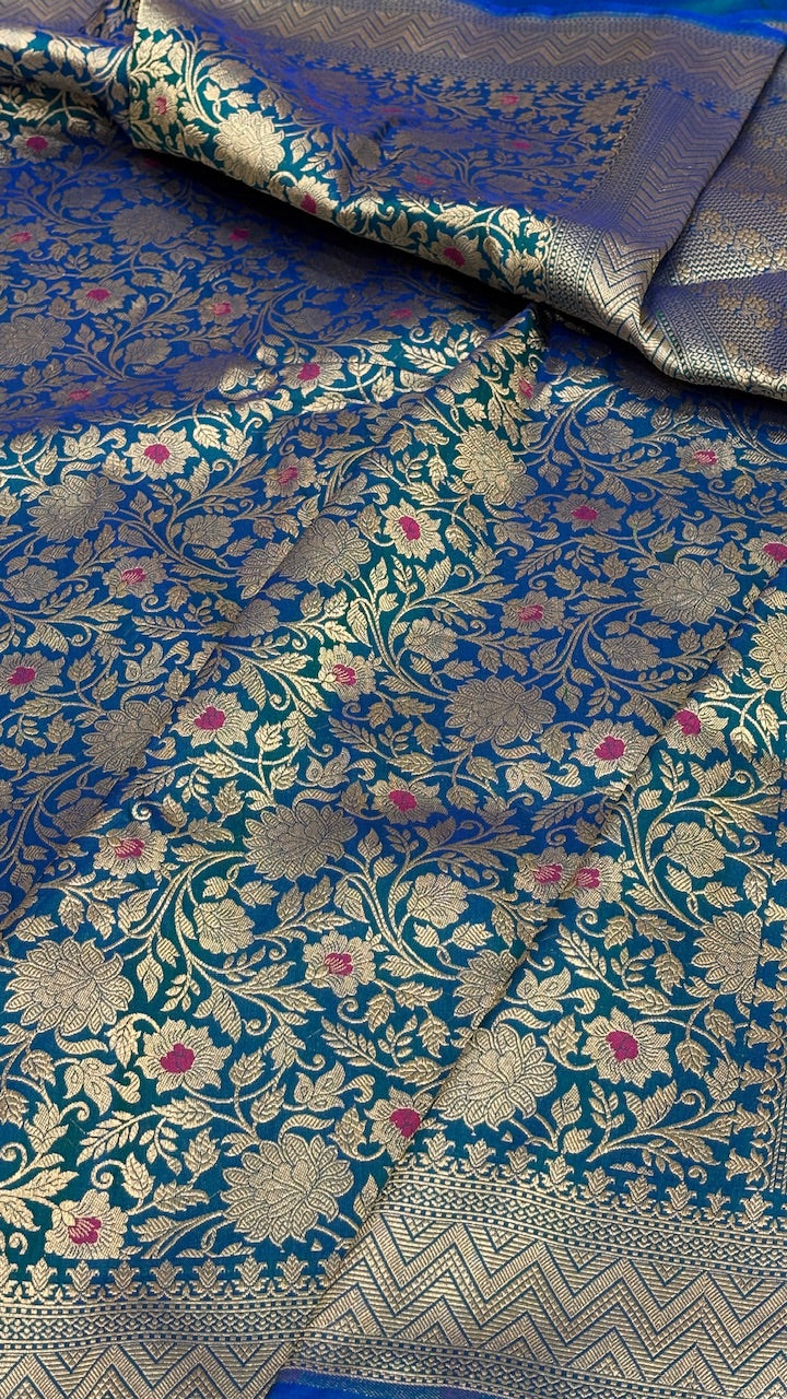 Peacock Blue Banarasi Katan Brocade Silk Saree