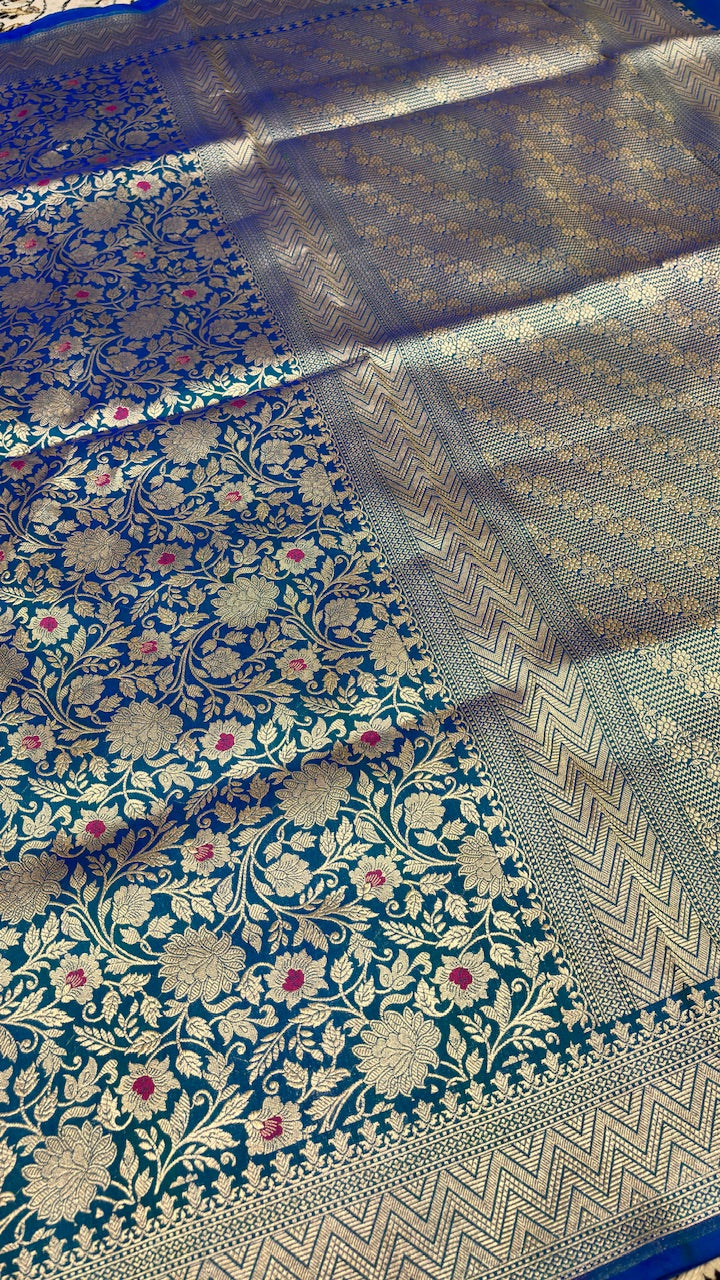 Peacock Blue Banarasi Katan Brocade Silk Saree