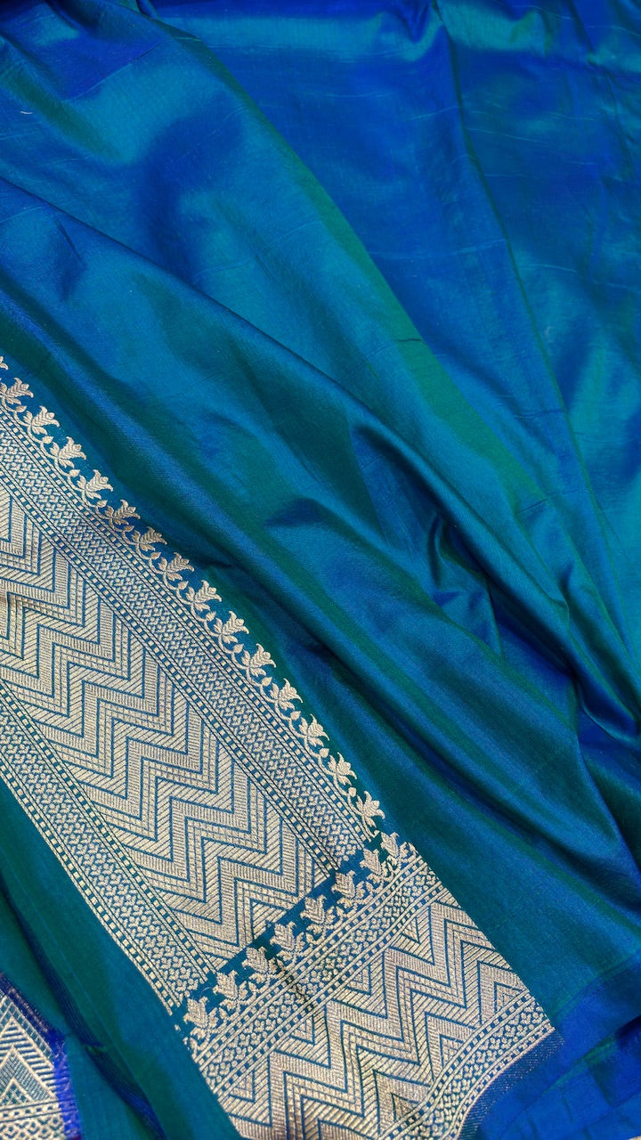 Peacock Blue Banarasi Katan Brocade Silk Saree
