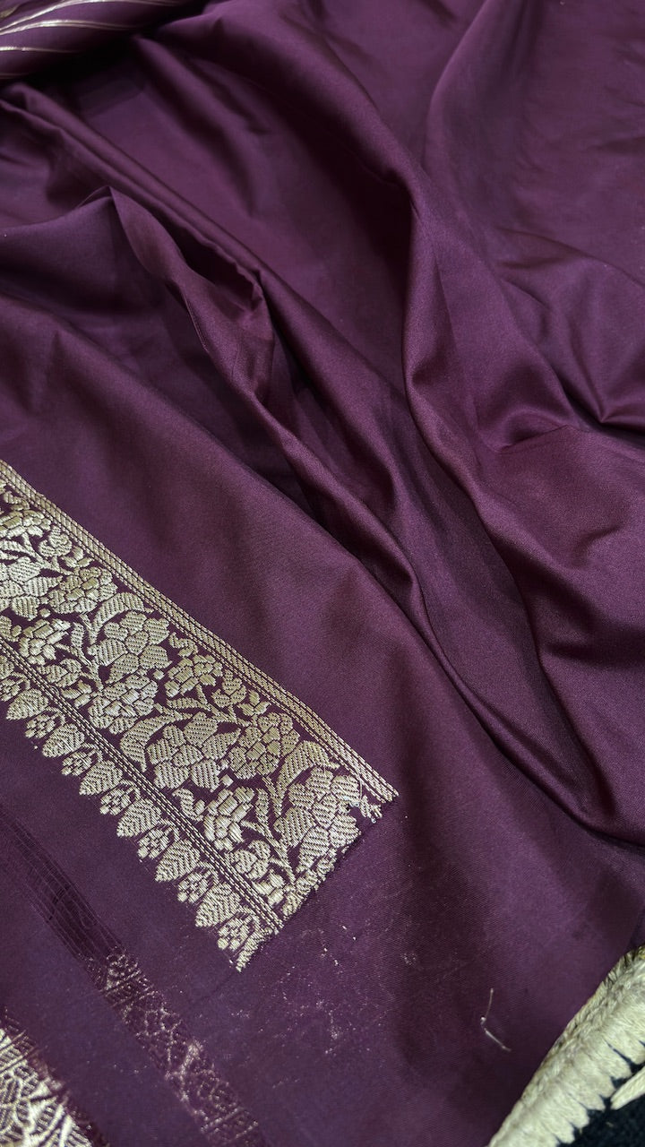 Wine Banarasi Katan Silk Handwoven Saree
