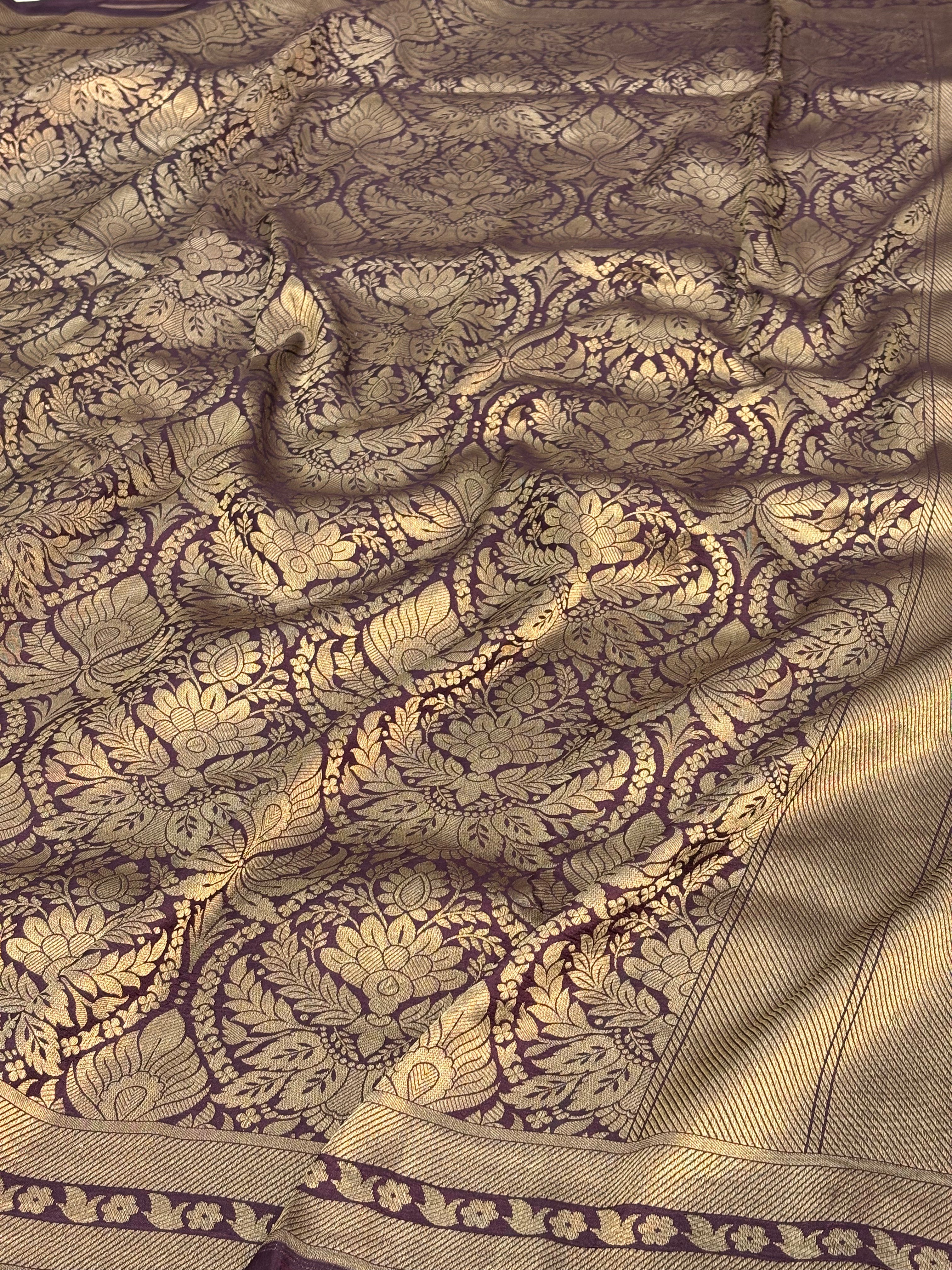 Wine Banarasi Pure Katan Silk Brocade Saree