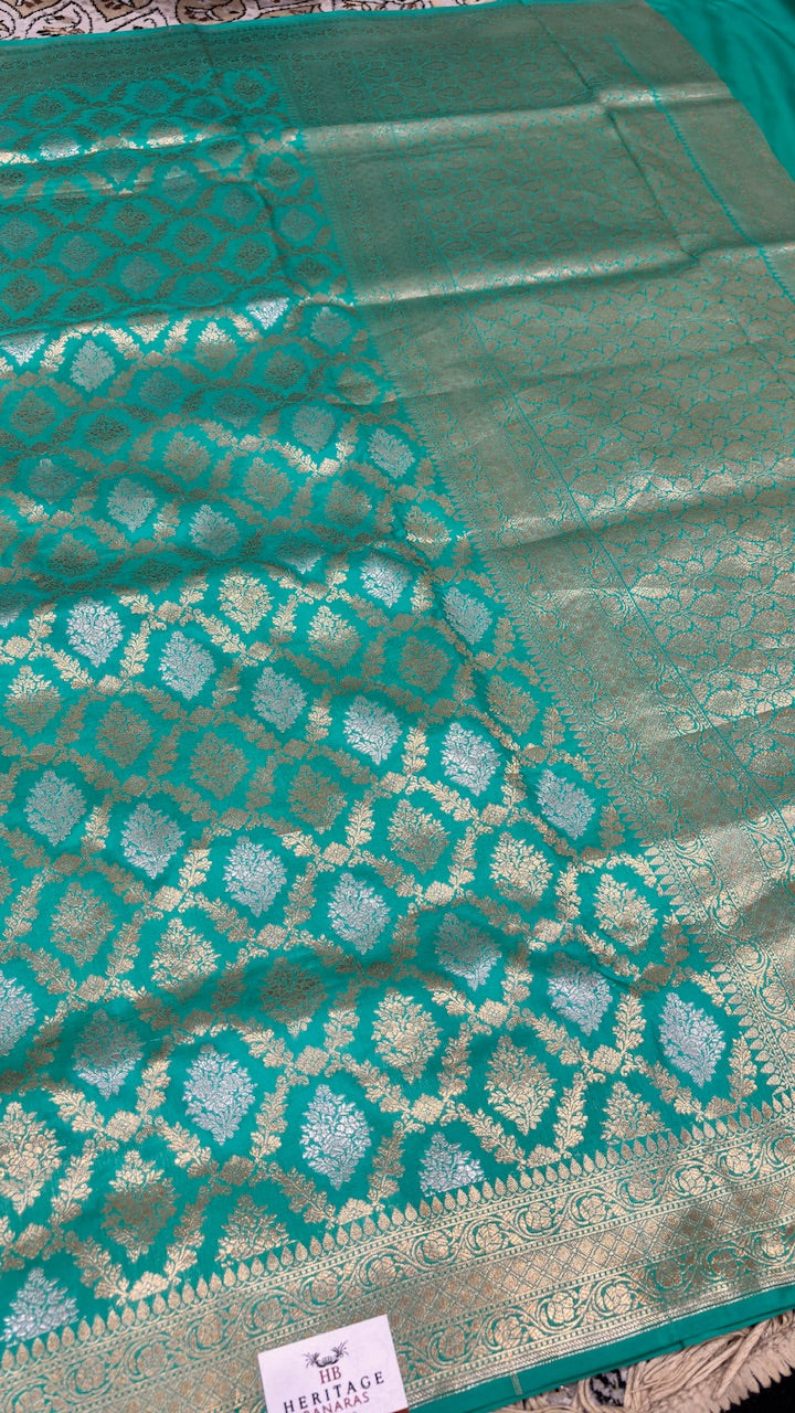 Emerald Green Pure Meenakari Banarasi Katan Silk Saree