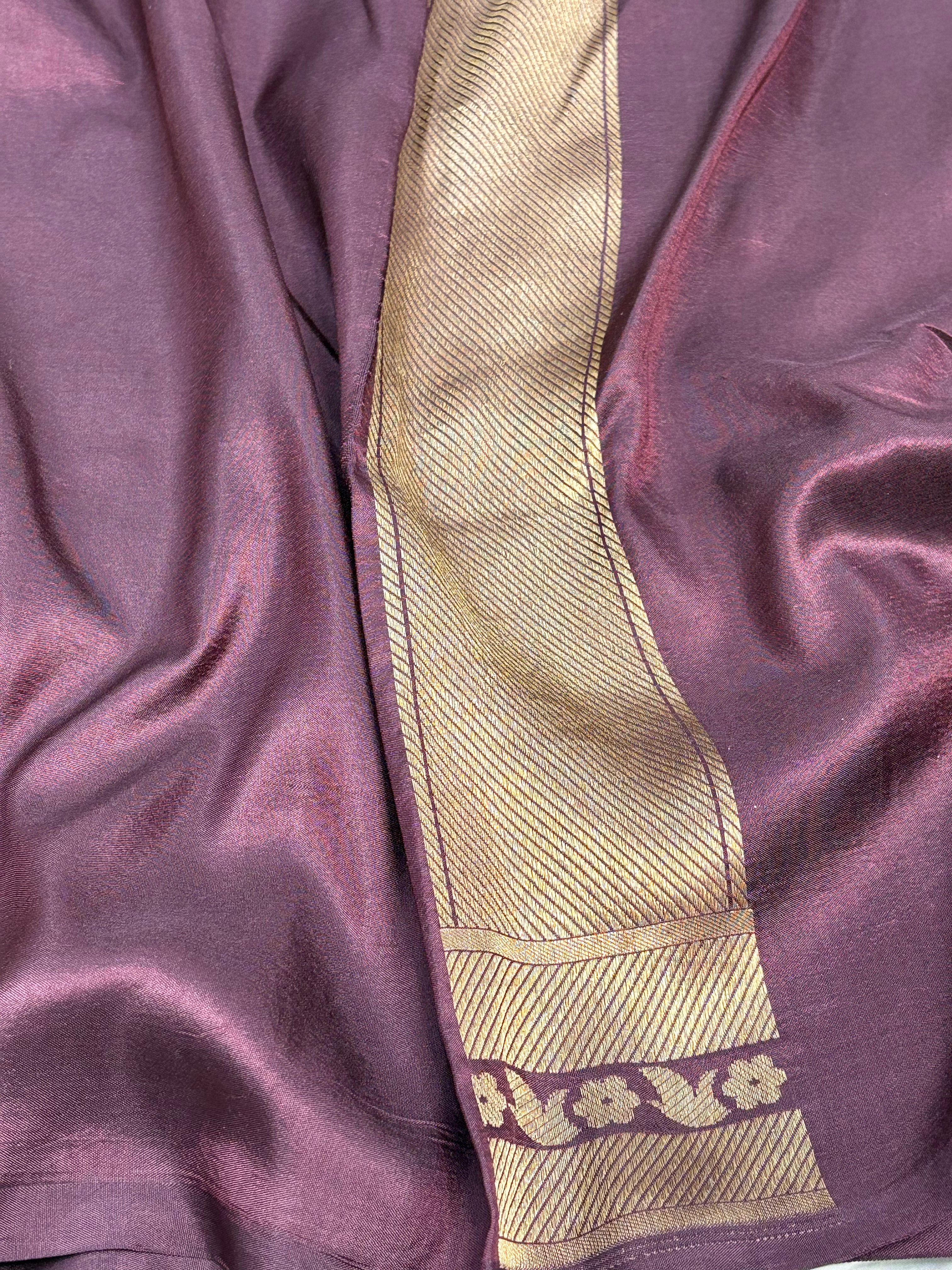 Wine Banarasi Pure Katan Silk Brocade Saree