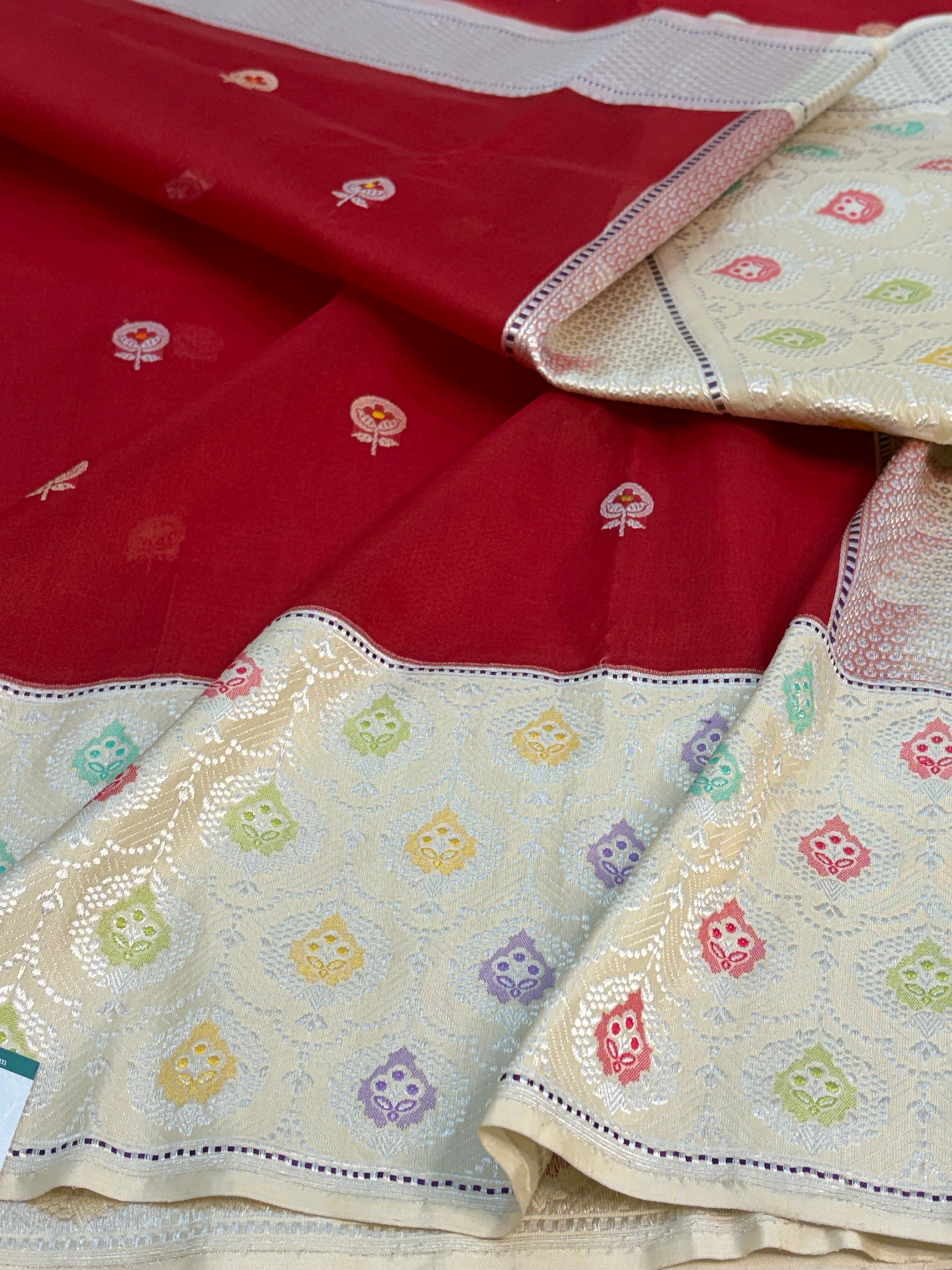 Red Handwoven Pure Banarasi Kora Silk Saree