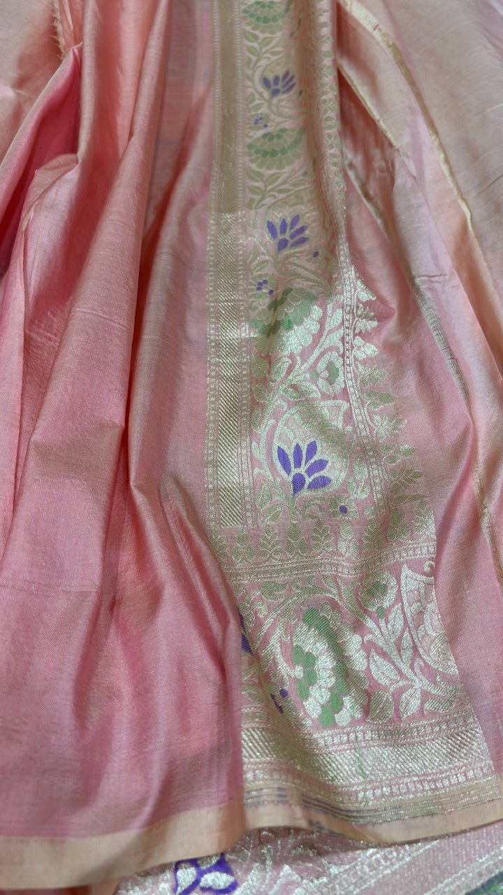 Peach Pure Banarasi Rangkaat Katan Silk Saree