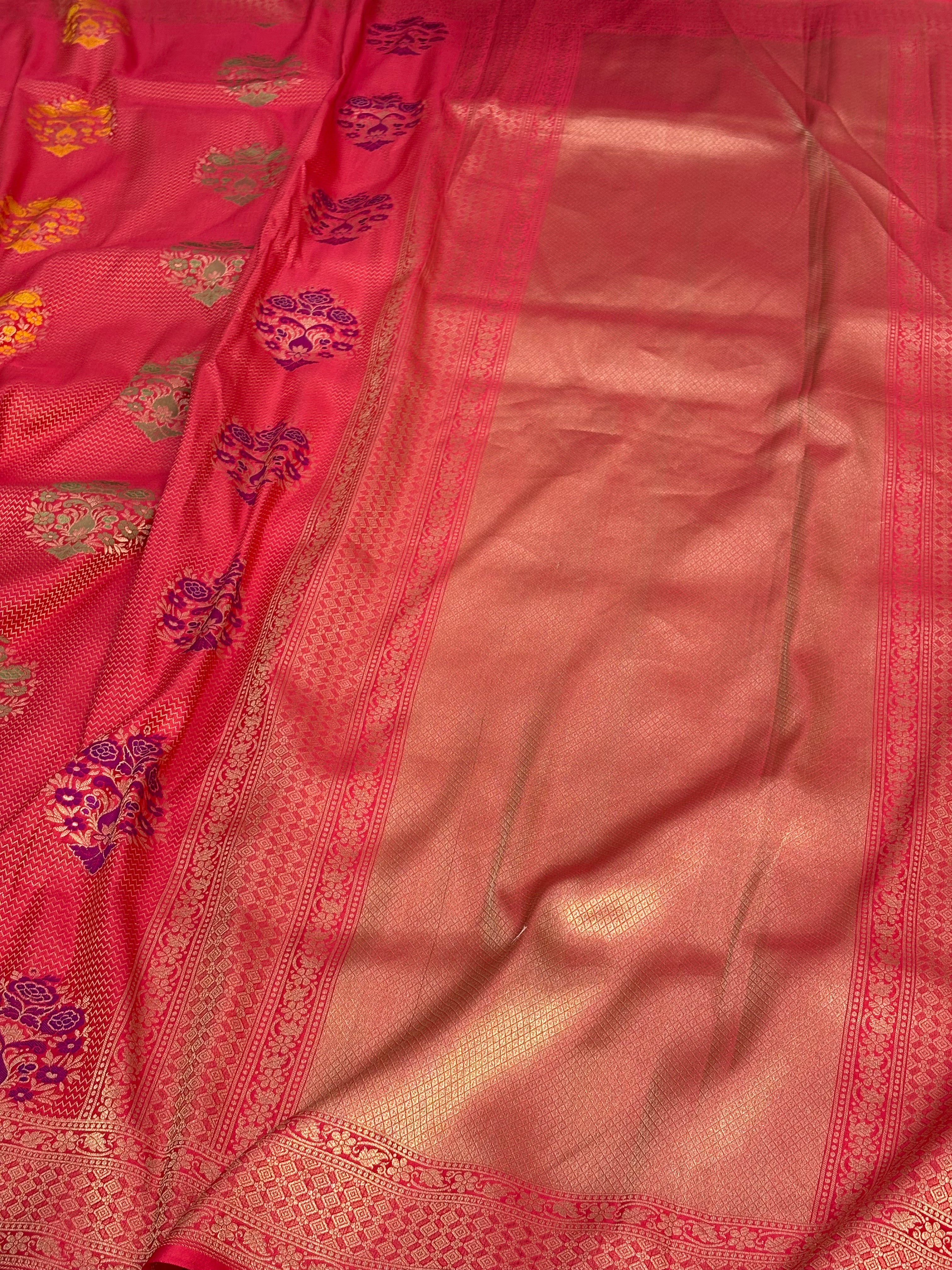 Red Banarasi Pure Katan Silk Brocade Saree with Meenakari Buta Weaving