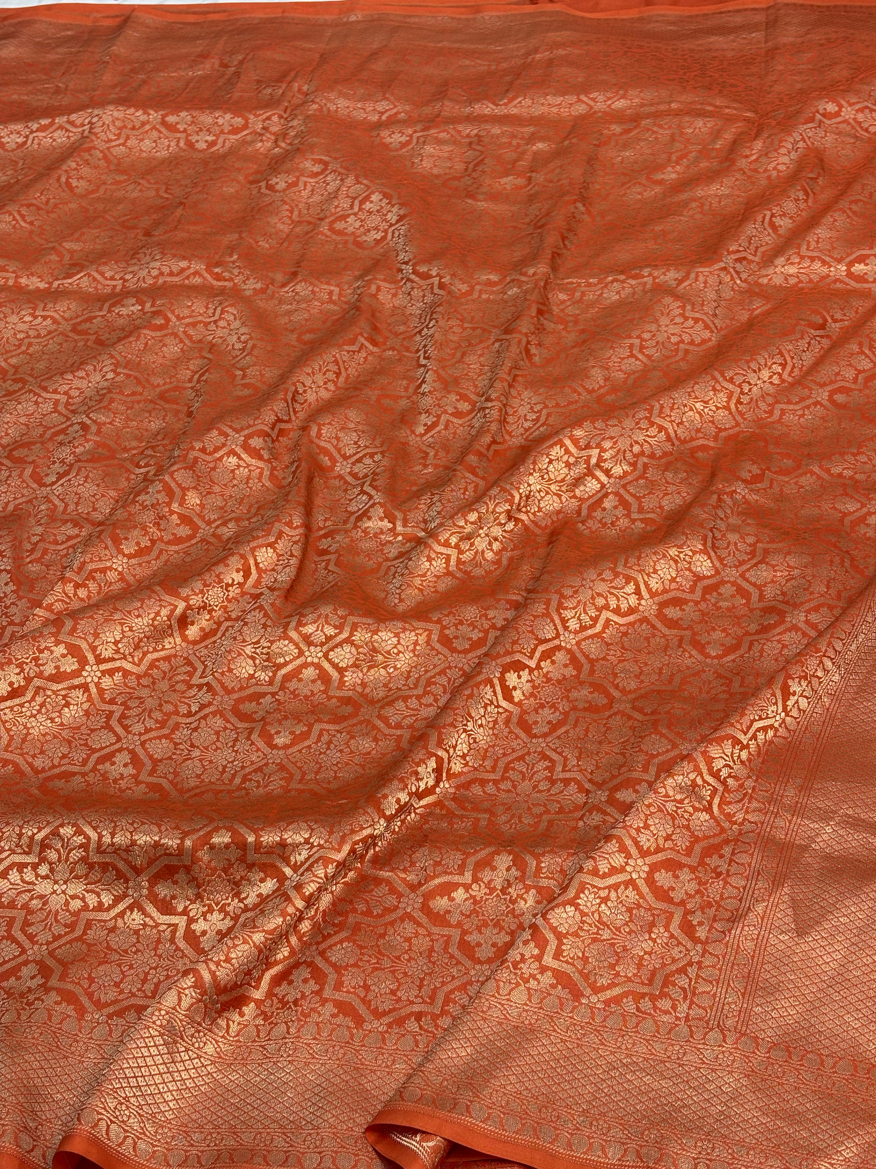 Rust Orange Banarasi Pure Katan Silk Brocade Saree