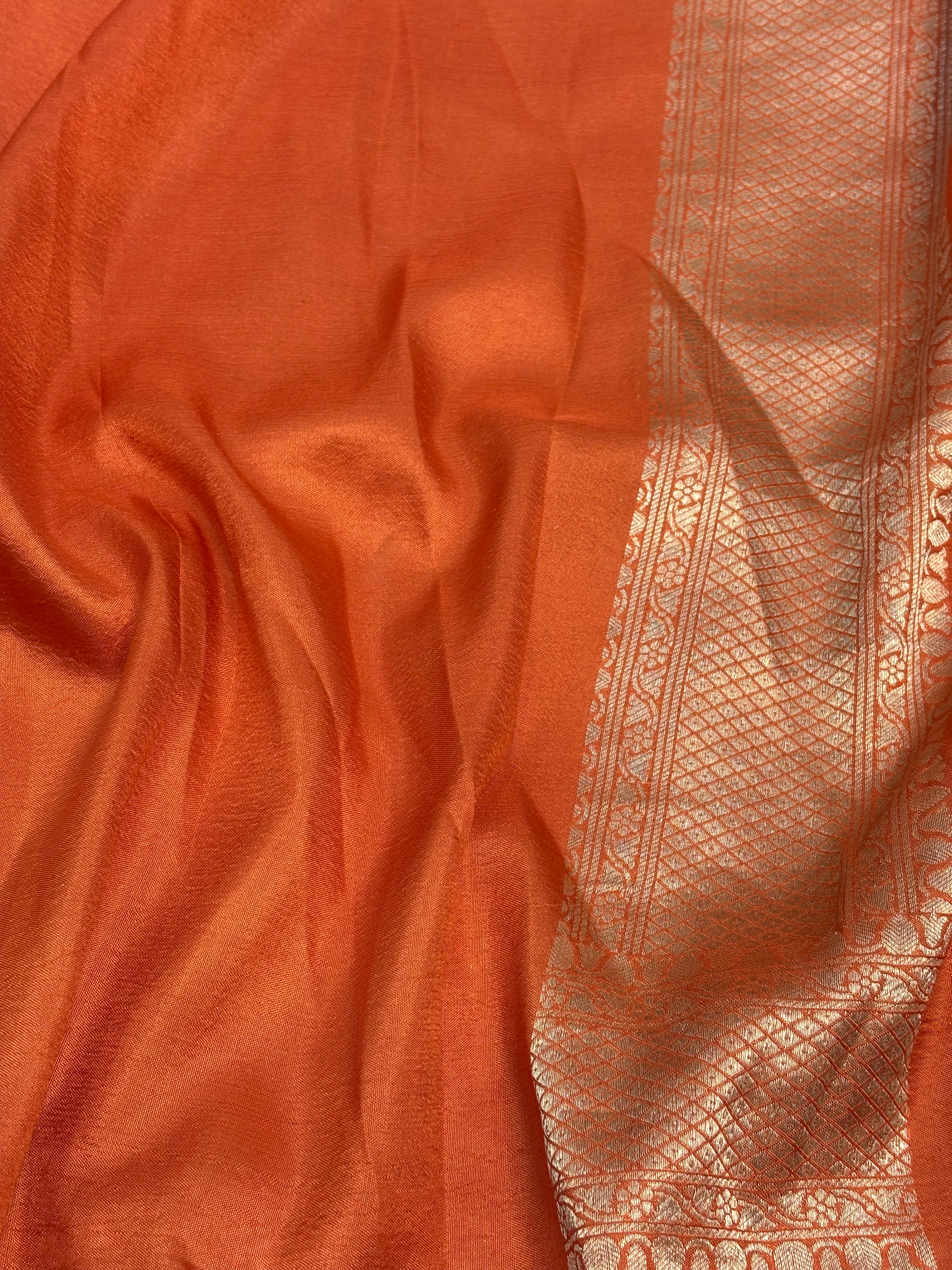 Rust Orange Banarasi Pure Katan Silk Brocade Saree