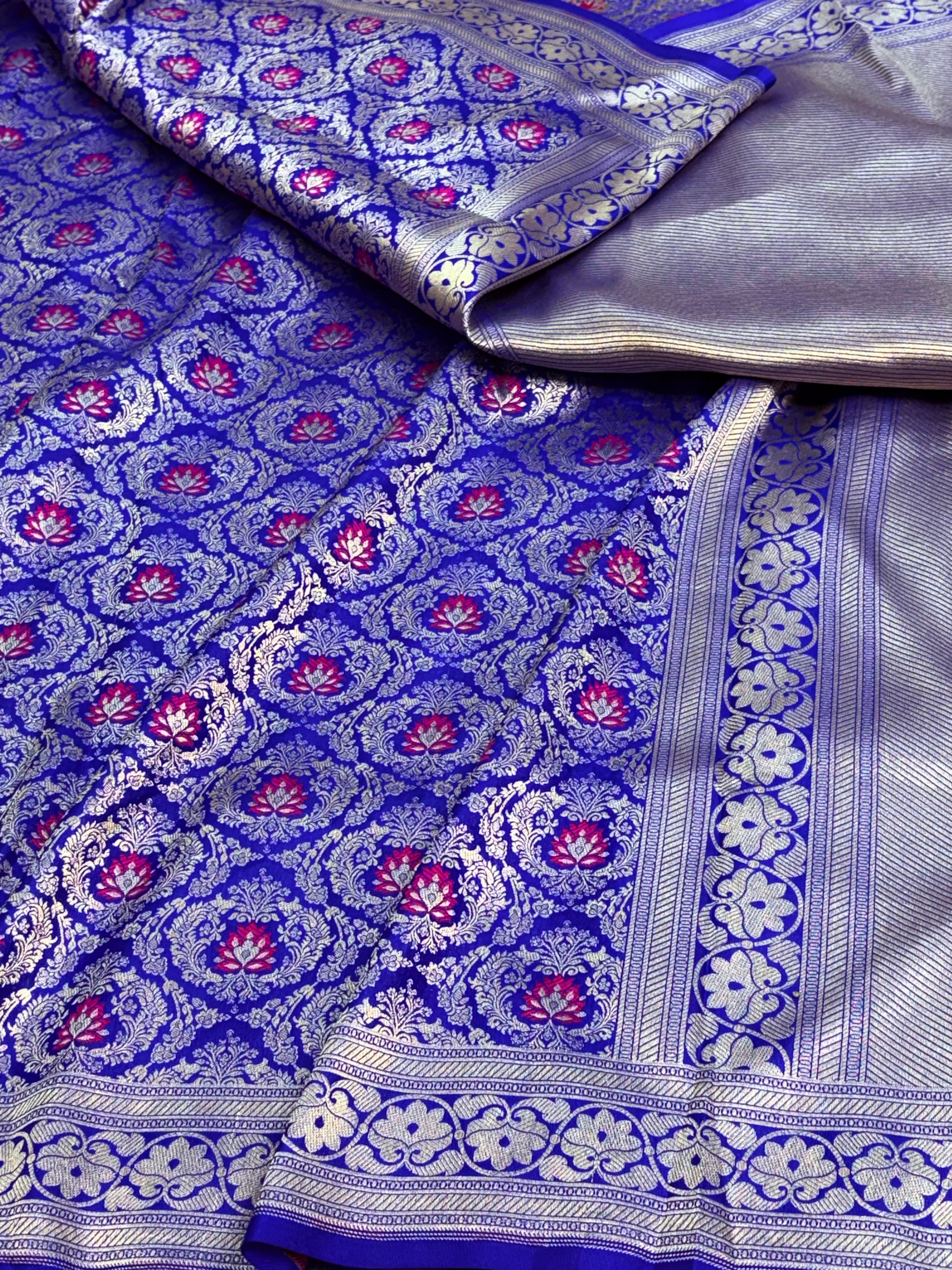 Royal Blue Banarasi Meenakari Brocade Saree in Pure Katan Silk