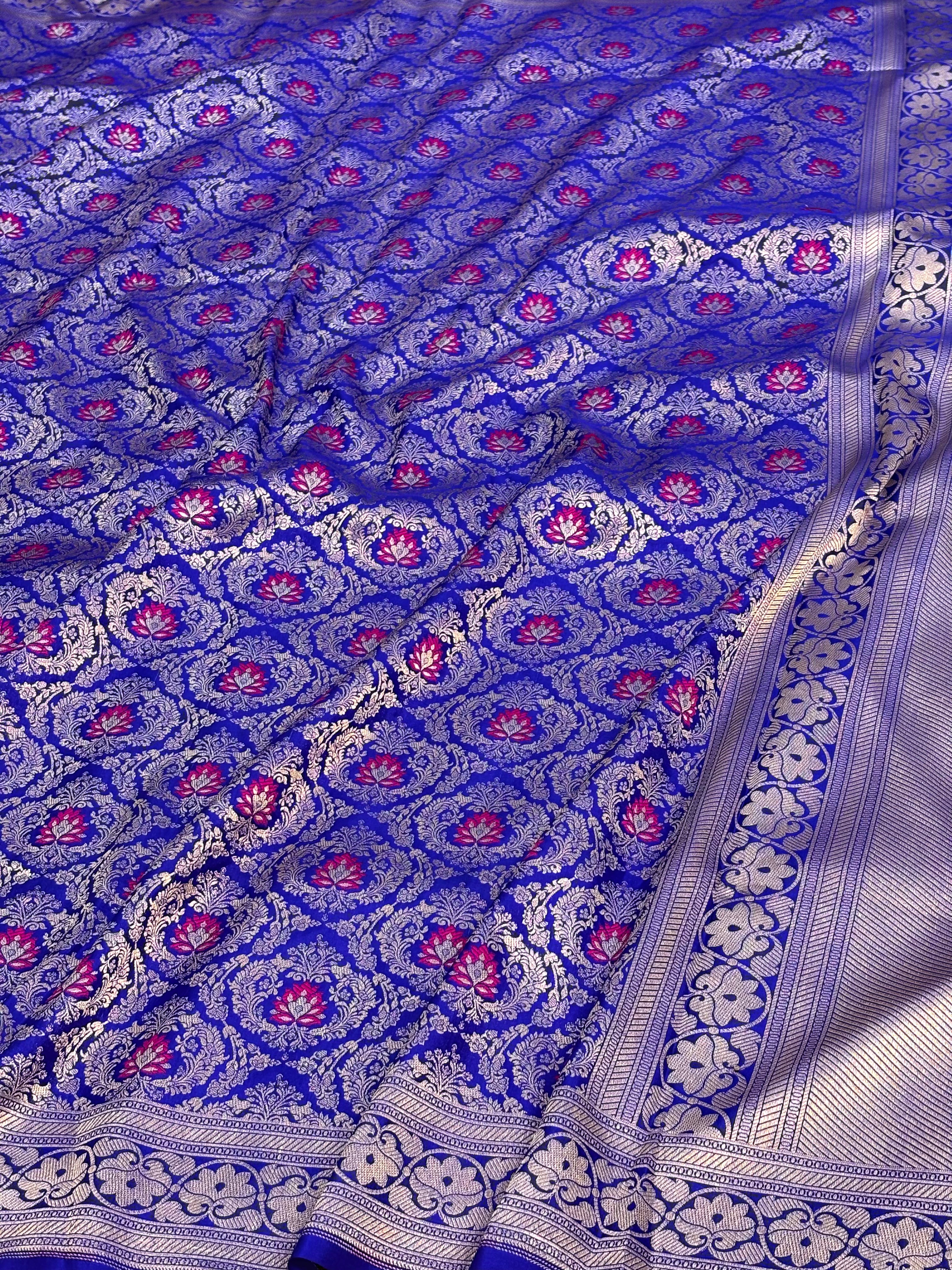 Royal Blue Banarasi Meenakari Brocade Saree in Pure Katan Silk