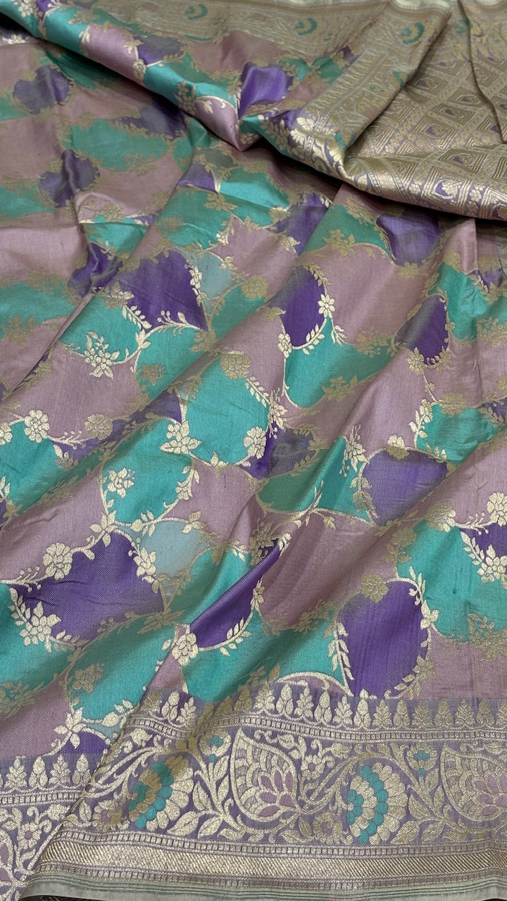Lavender Grey Pure Banarasi Rangkaat Katan Silk Saree