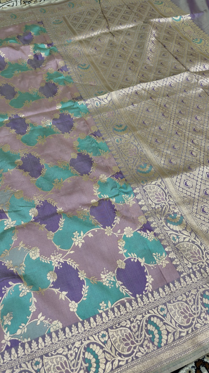 Lavender Grey Pure Banarasi Rangkaat Katan Silk Saree