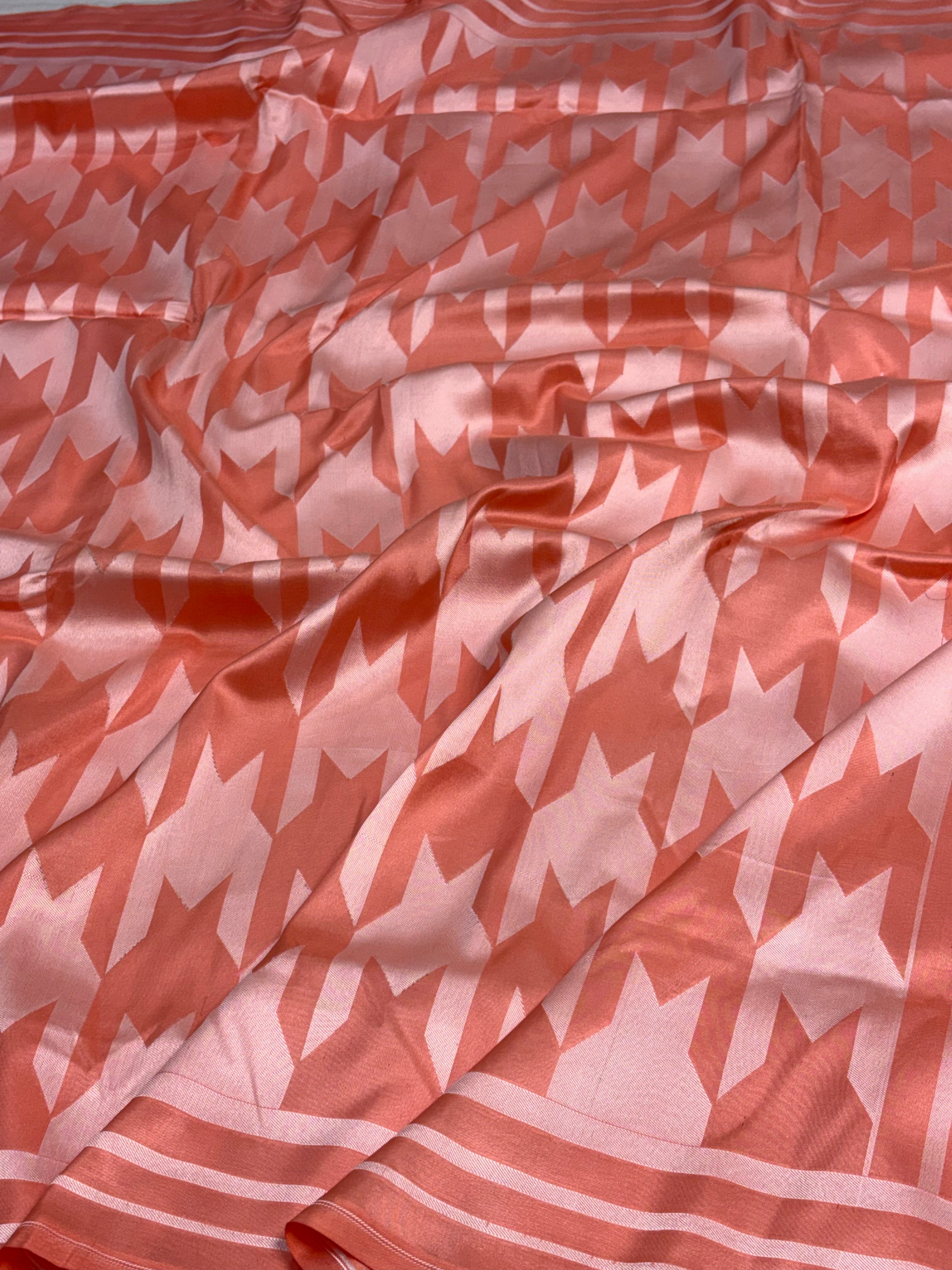 Modern Banarasi Peach Pure Katan Silk Lightweight Brocade Saree with Resham Thread Weaving