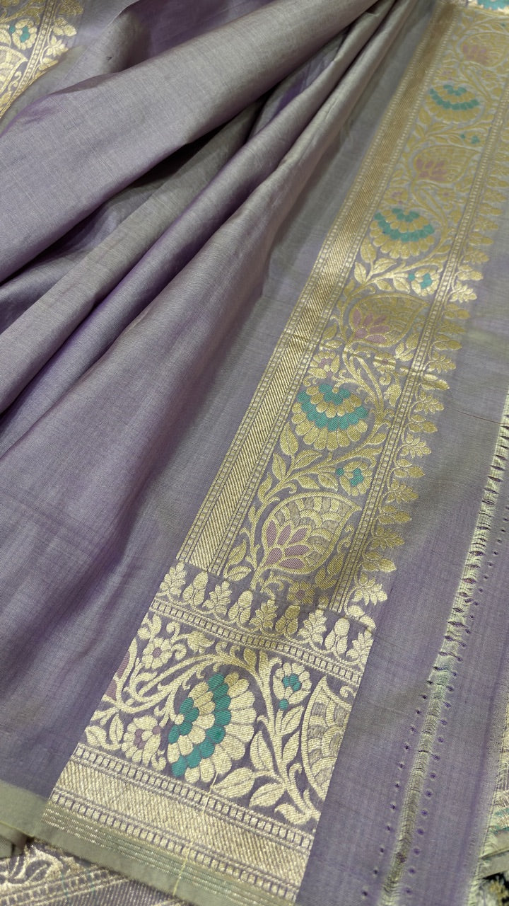 Lavender Grey Pure Banarasi Rangkaat Katan Silk Saree