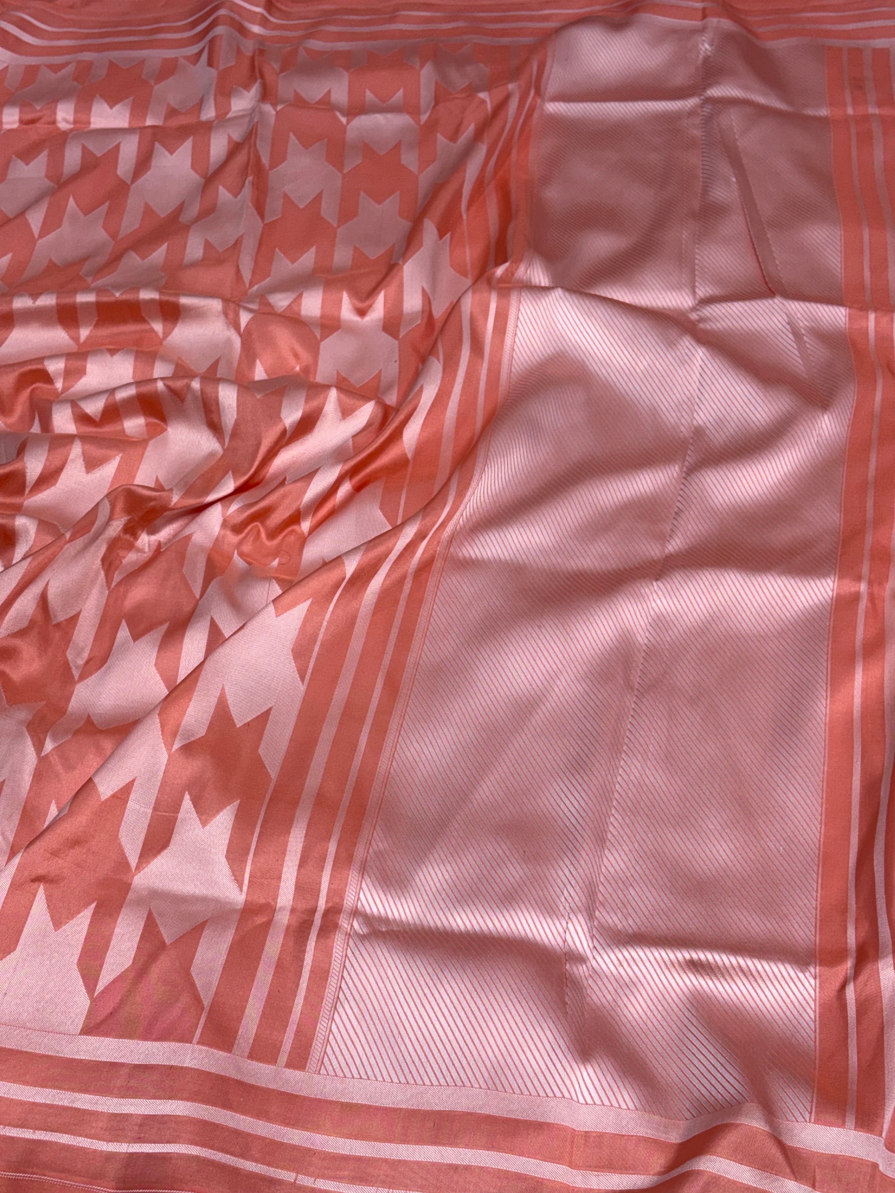 Modern Banarasi Peach Pure Katan Silk Lightweight Brocade Saree with Resham Thread Weaving