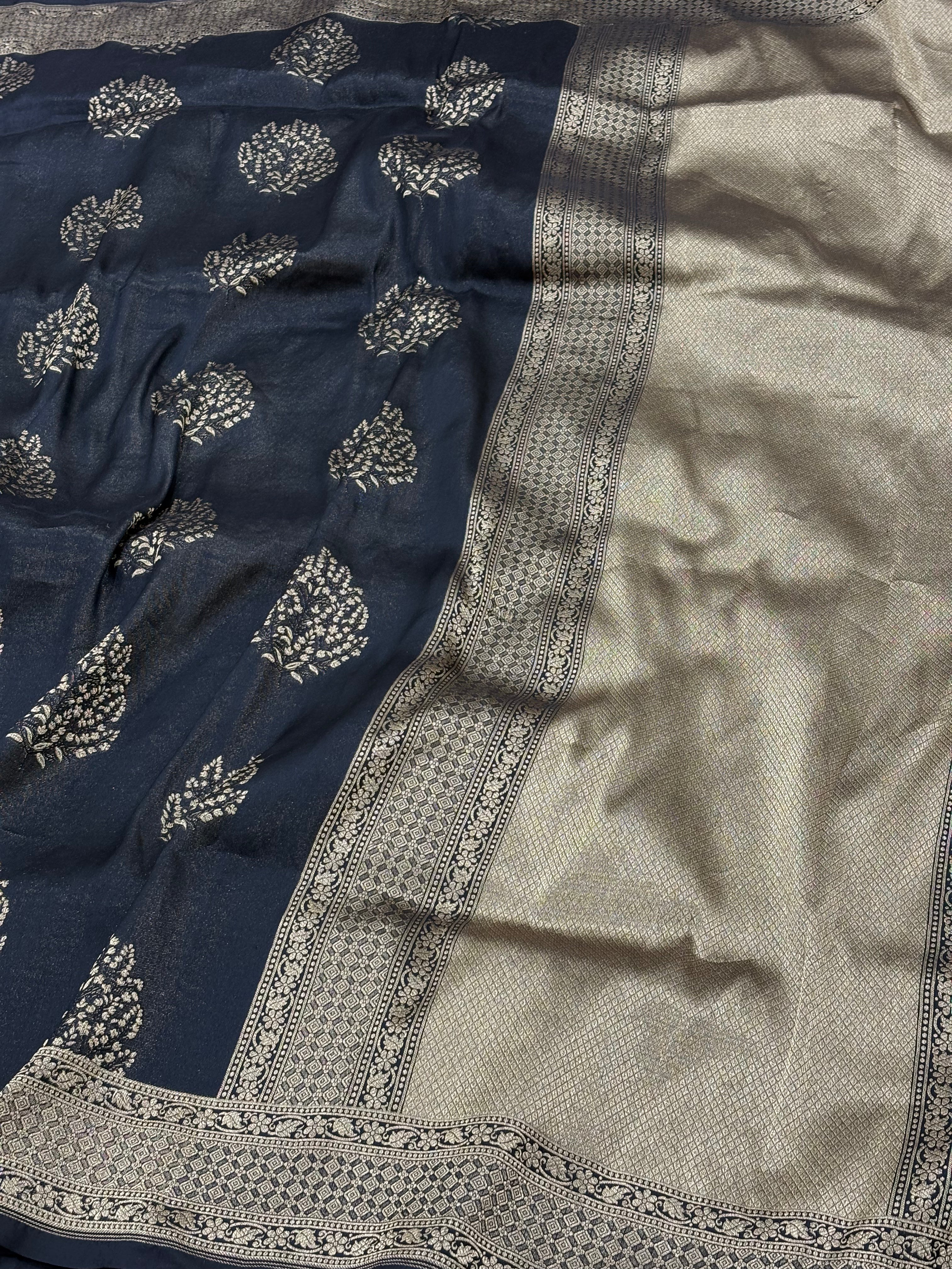 Classic Black Pure Katan Silk Iktara Roopa Sona Weaving Saree