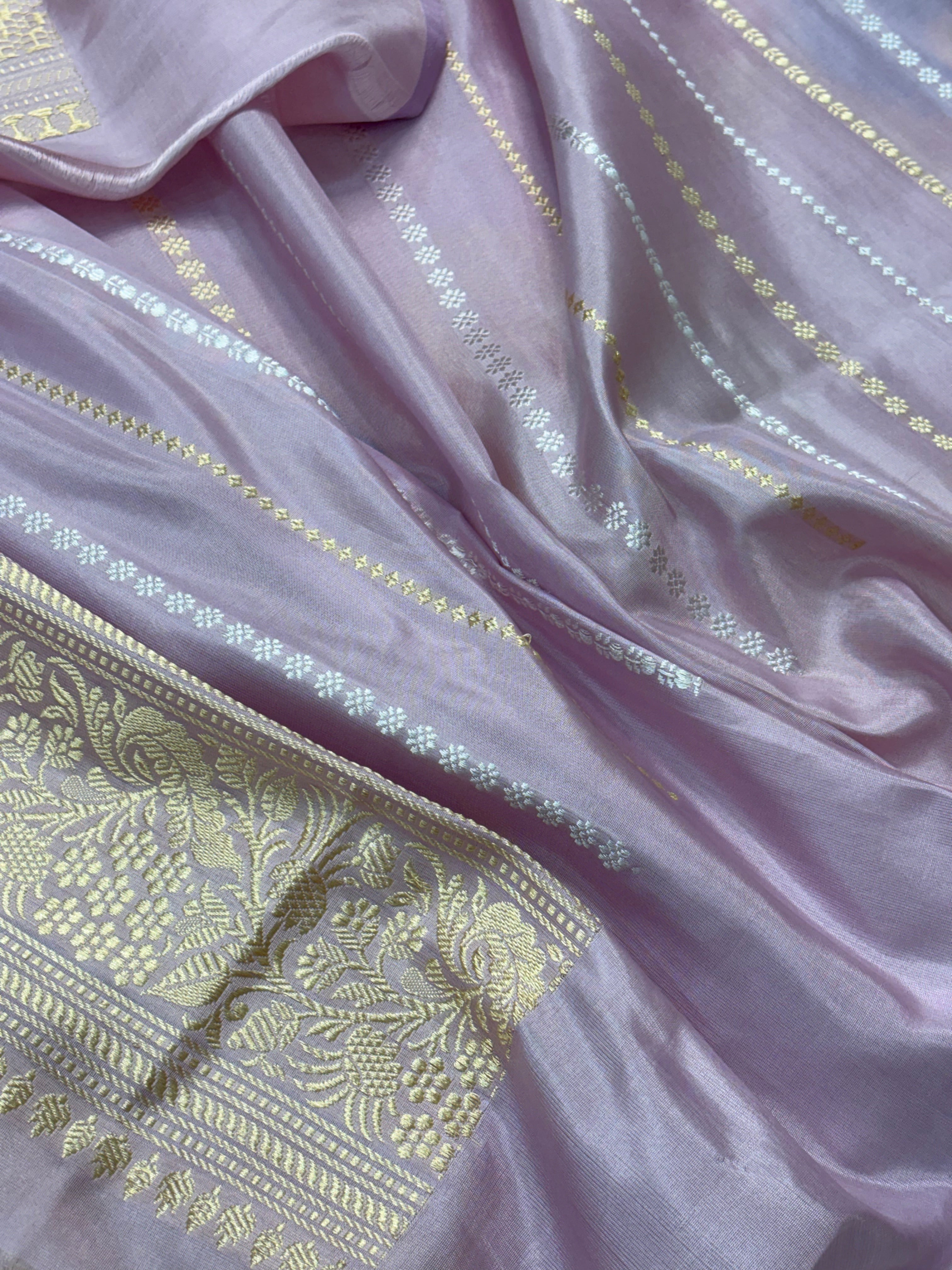 Pastel Lavender Pure Banarasi Rankaat Handwoven Saree