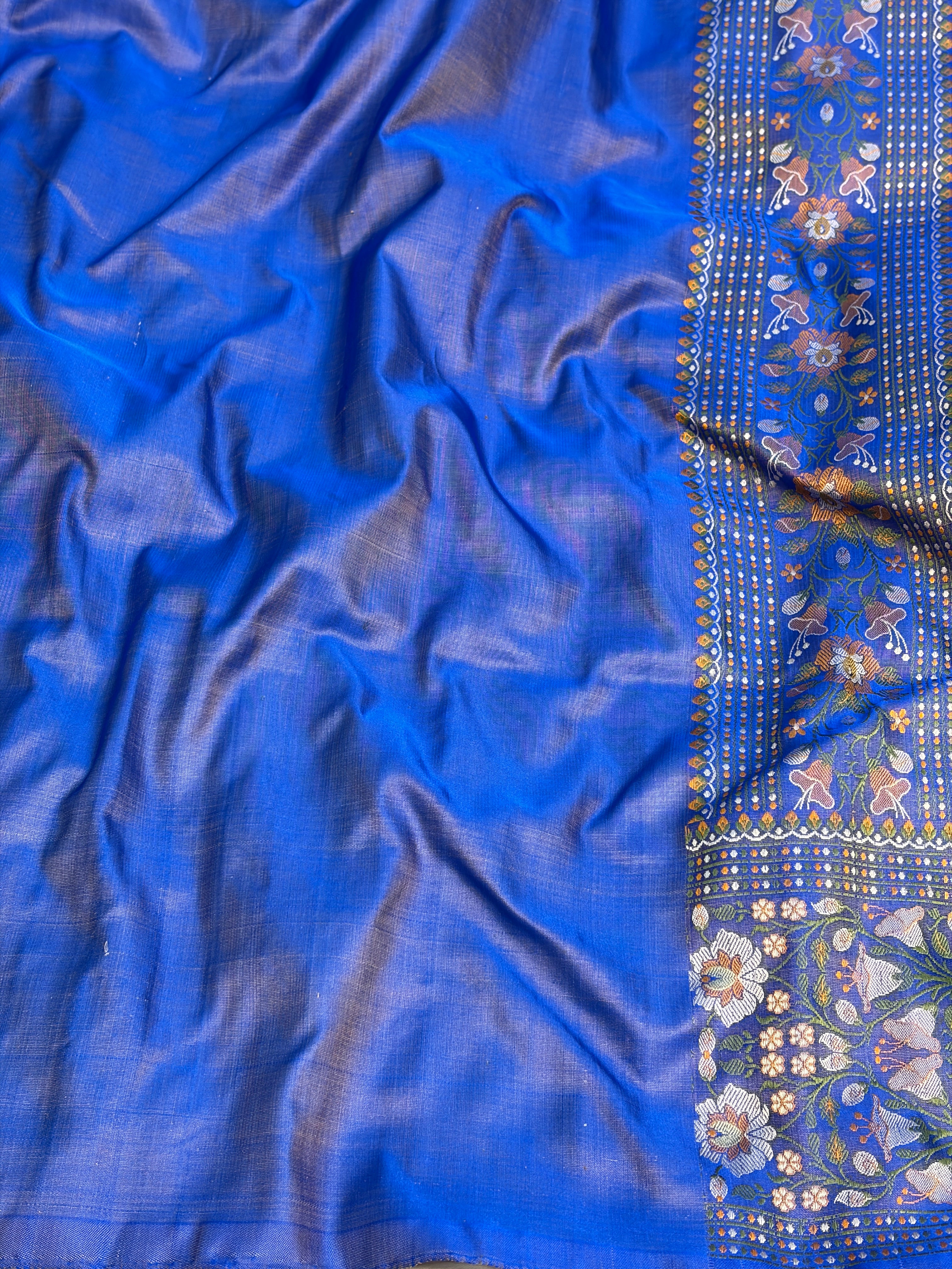 Royal Blue Handwoven Pure Banarasi Satin Tanchoi Silk Saree
