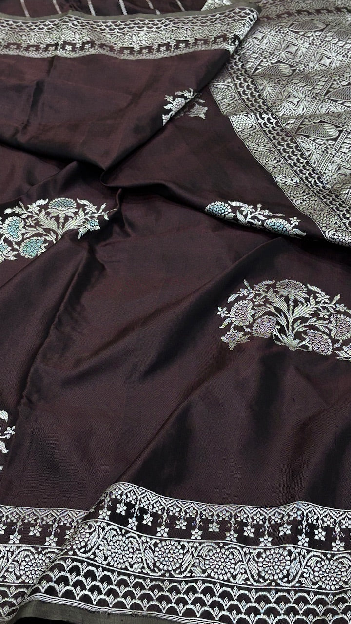 Wine Pure Banarasi Ektara Silk Handwoven Saree