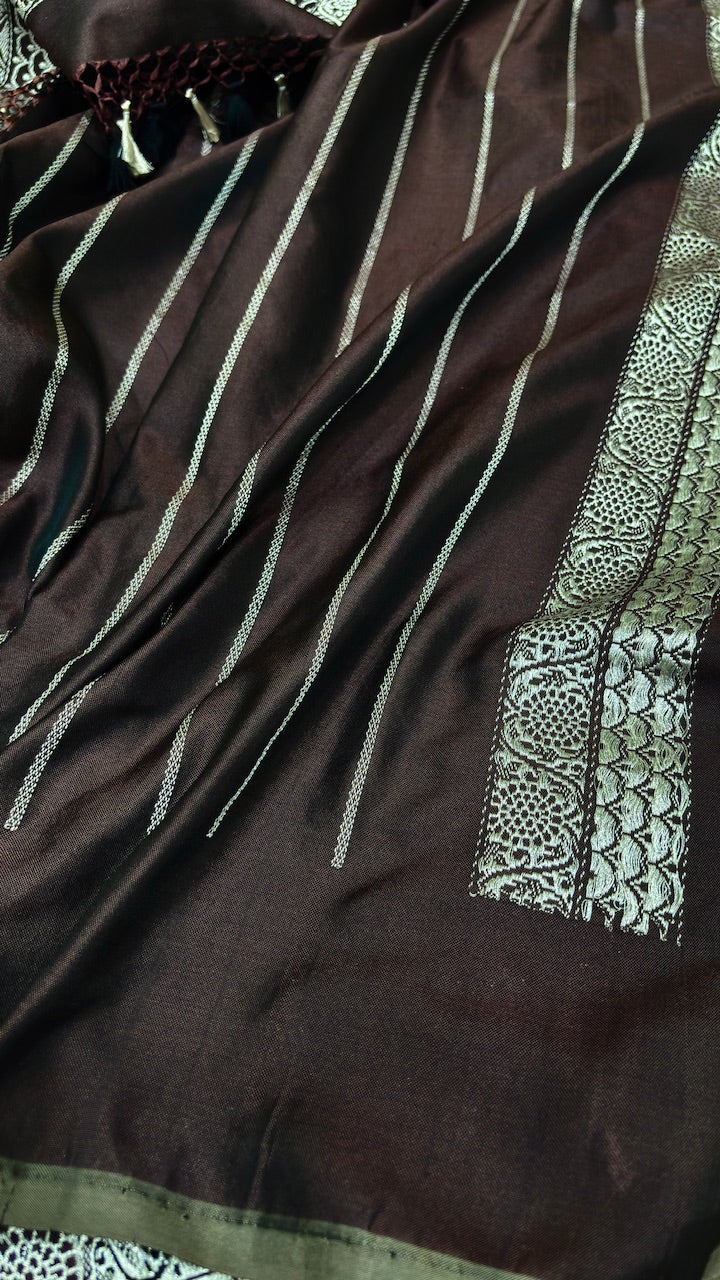 Wine Pure Banarasi Ektara Silk Handwoven Saree