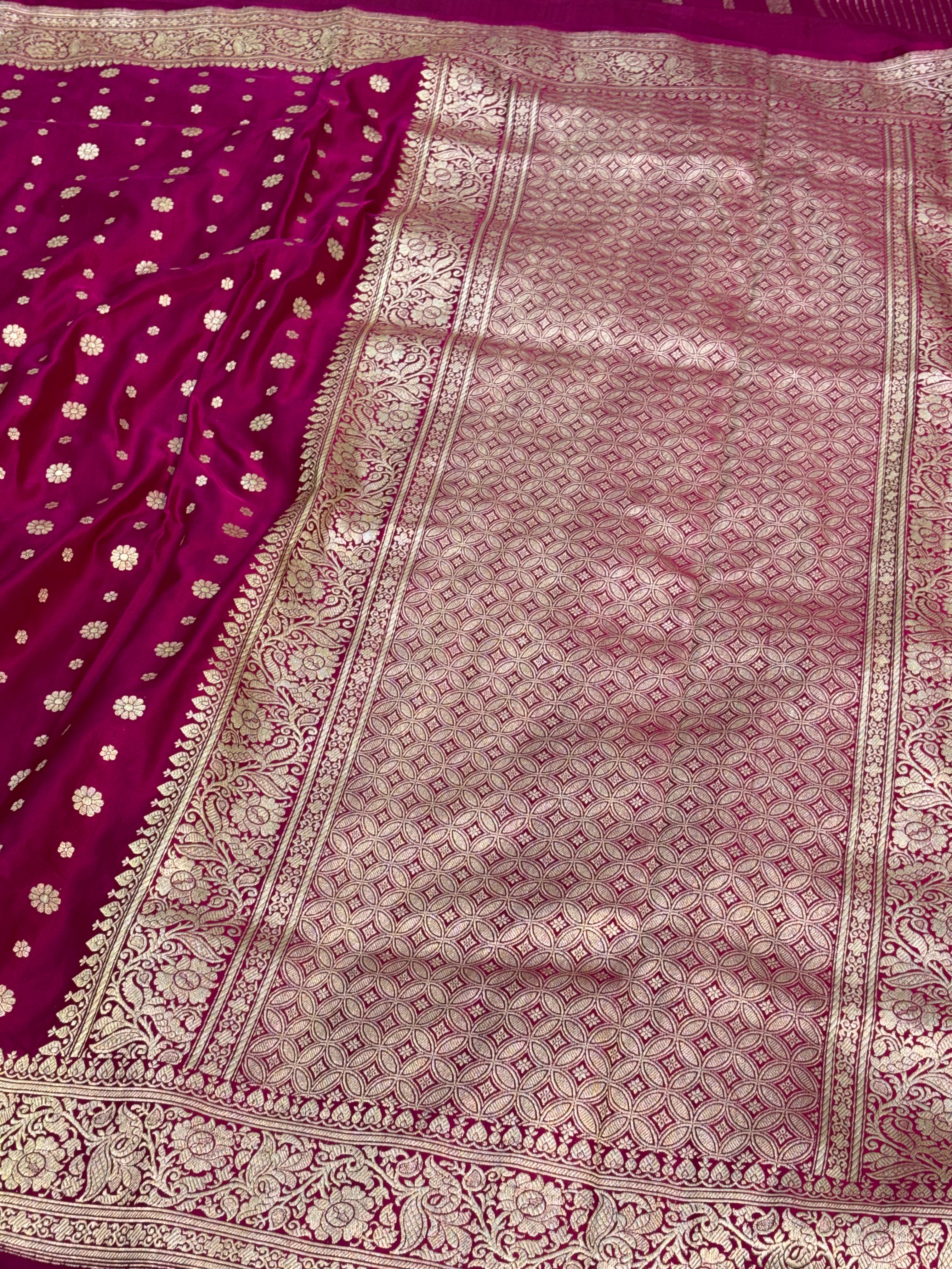 Pink Handwoven Banarasi Satin Silk with Chunari Buti